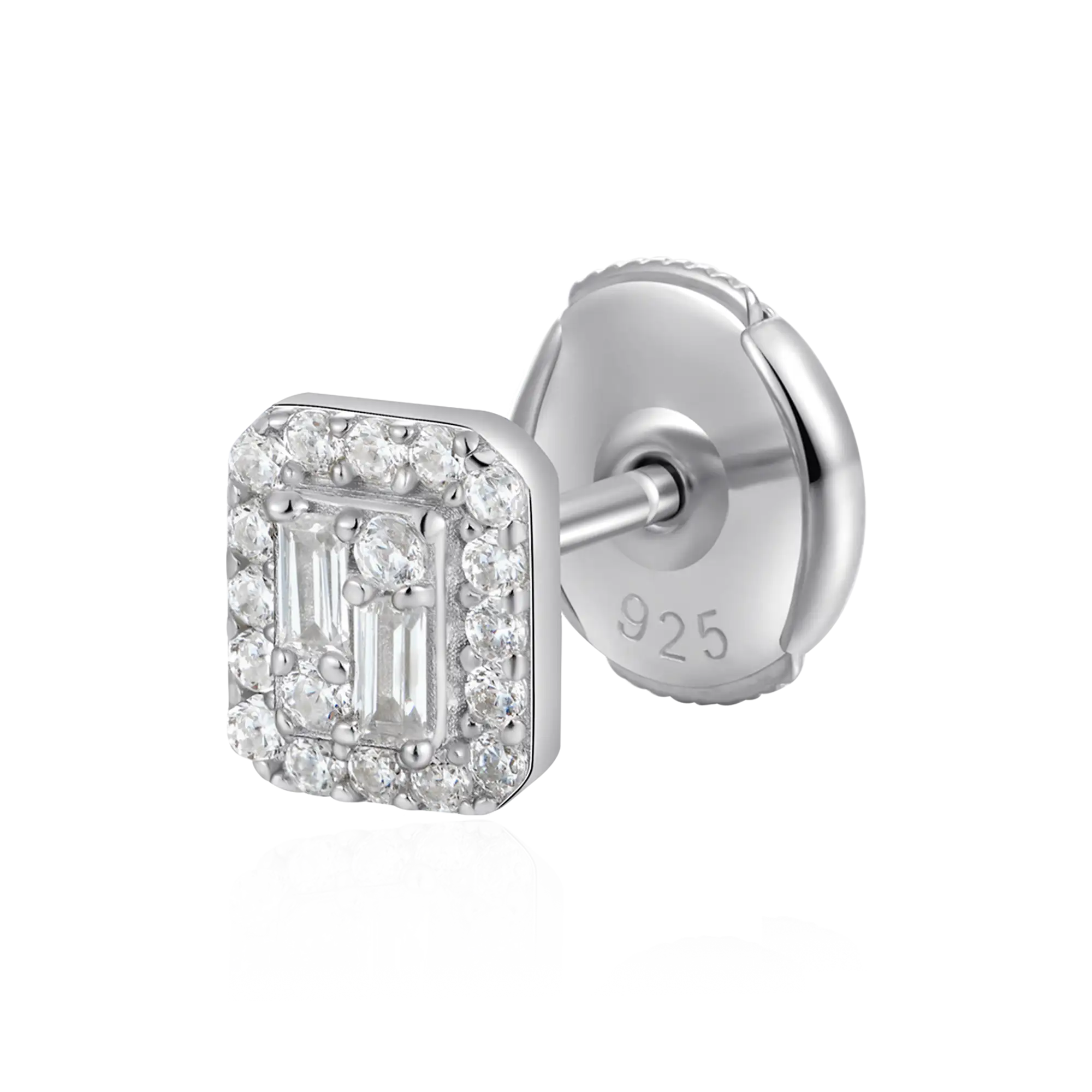 S925 Emerald Cut Mix Halo Stud Earrings - Pair - Image 14