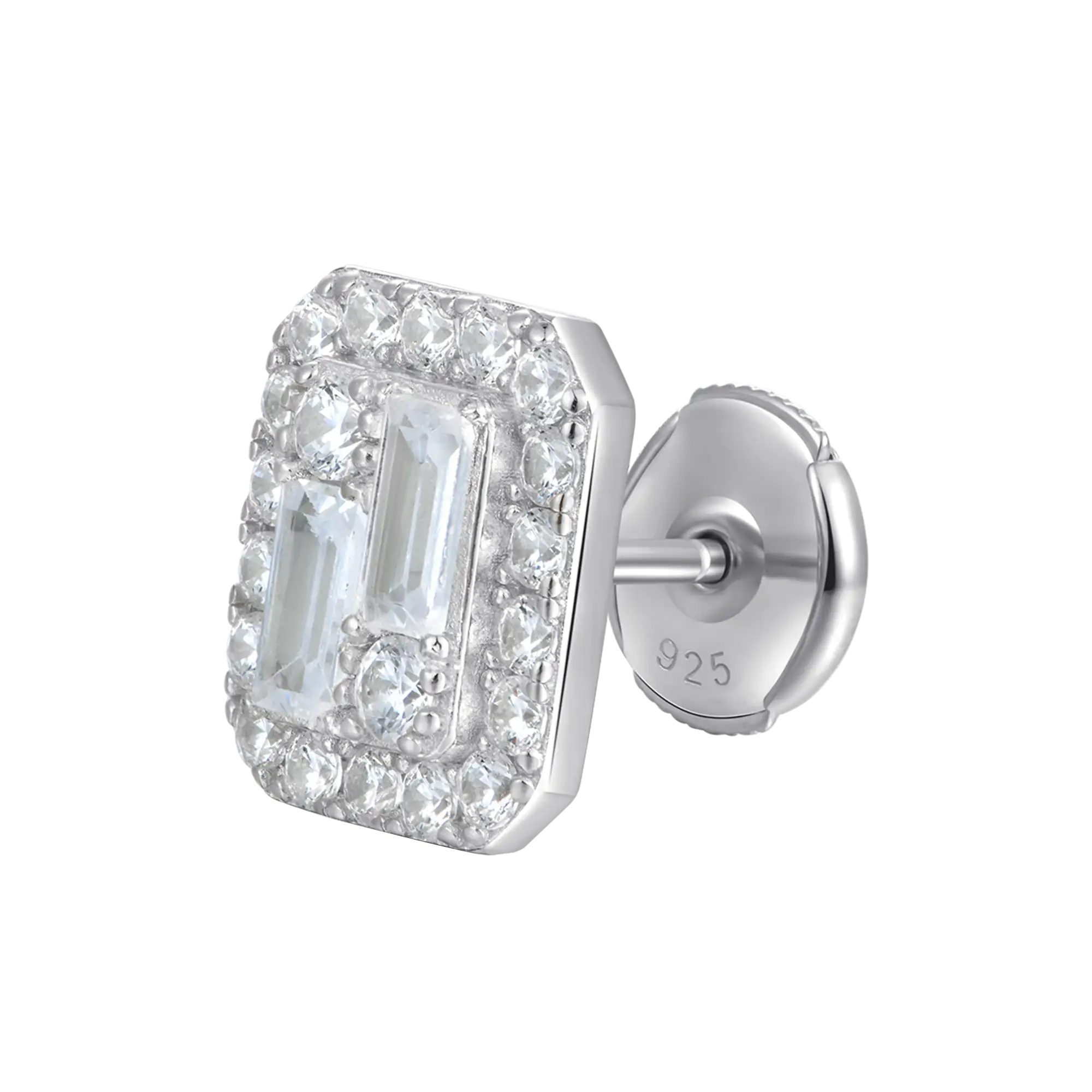 S925 Emerald Cut Mix Halo Stud Earrings - Pair - Image 18