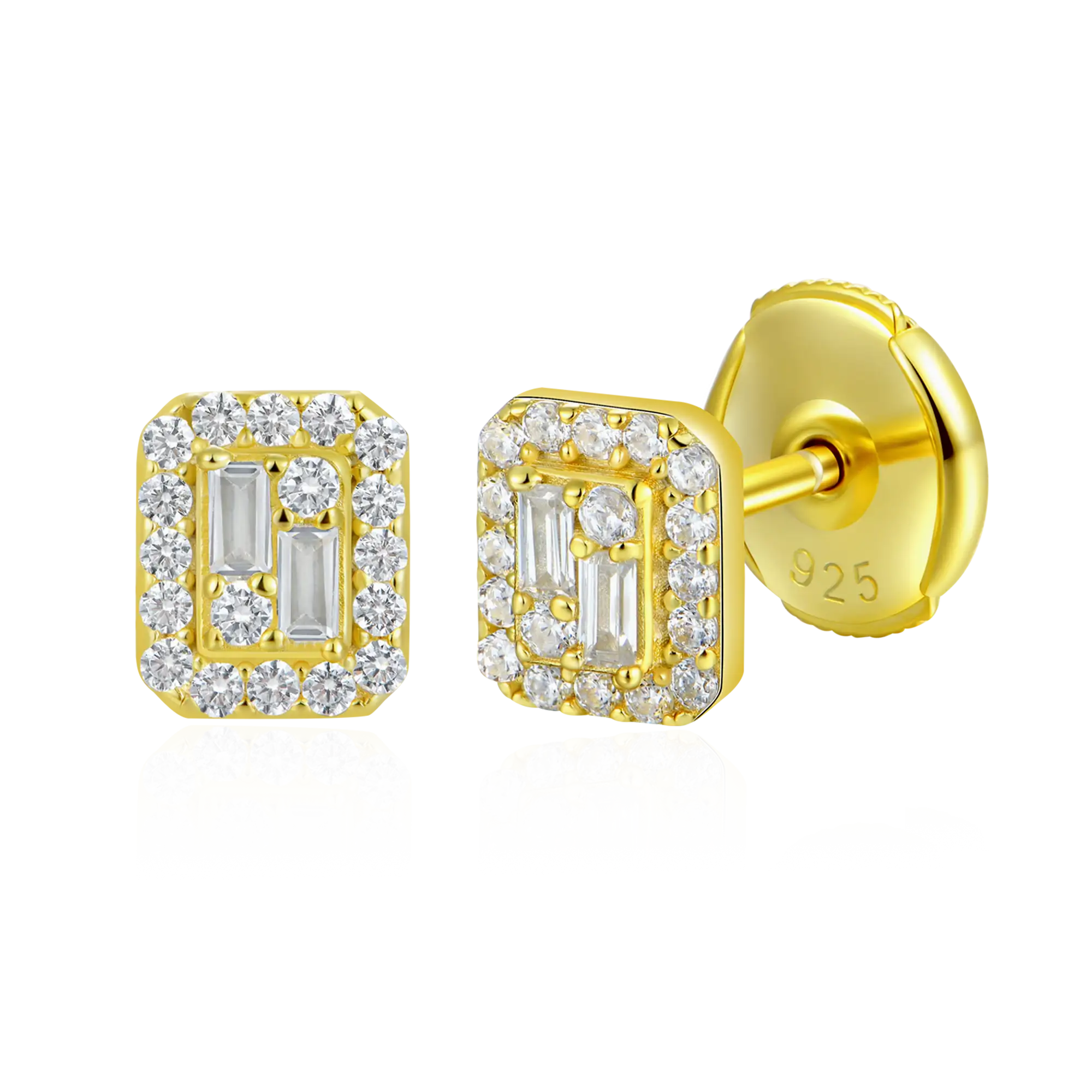 S925 Emerald Cut Mix Halo Stud Earrings - Pair - Image 5