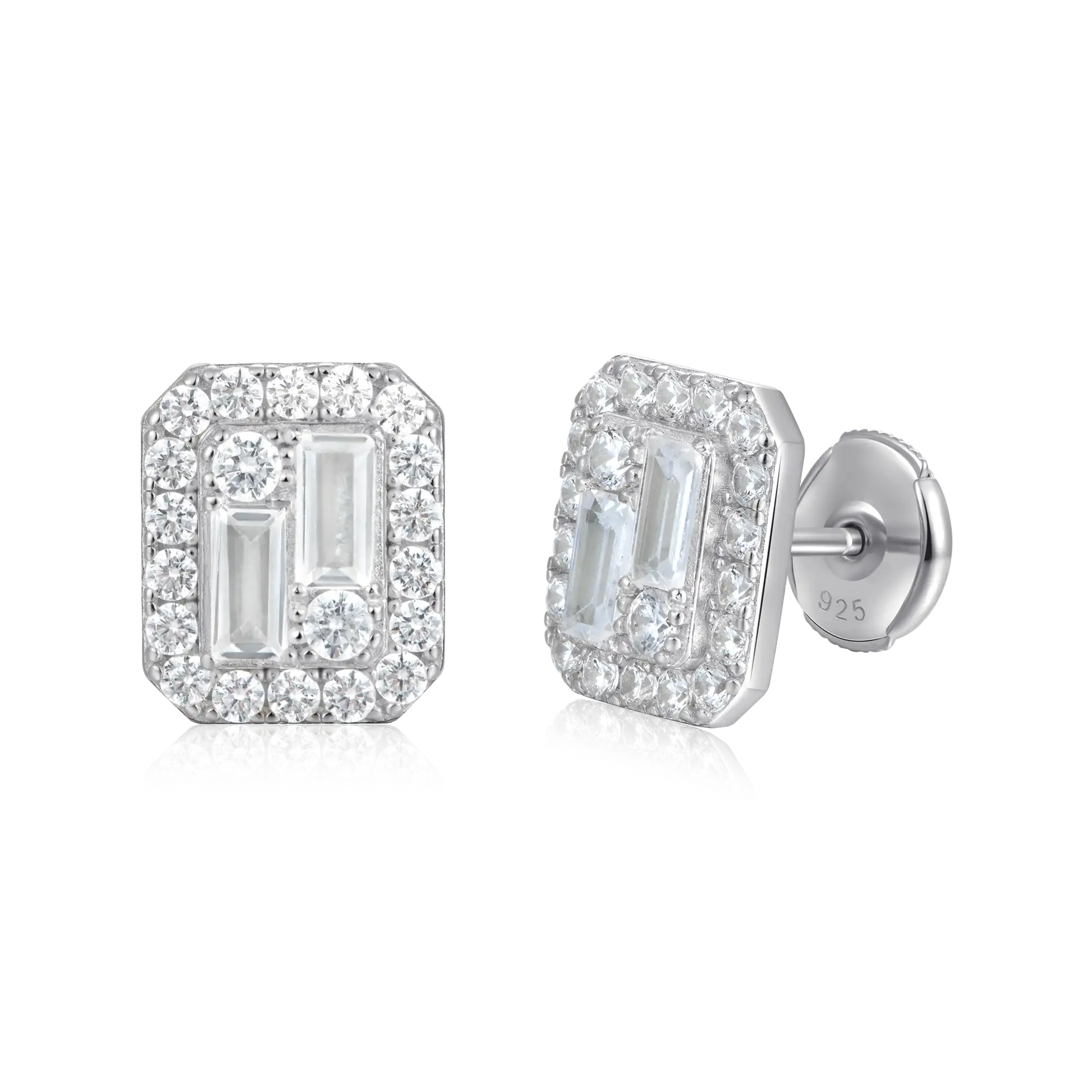 S925 Emerald Cut Mix Halo Stud Earrings - Pair - Image 8