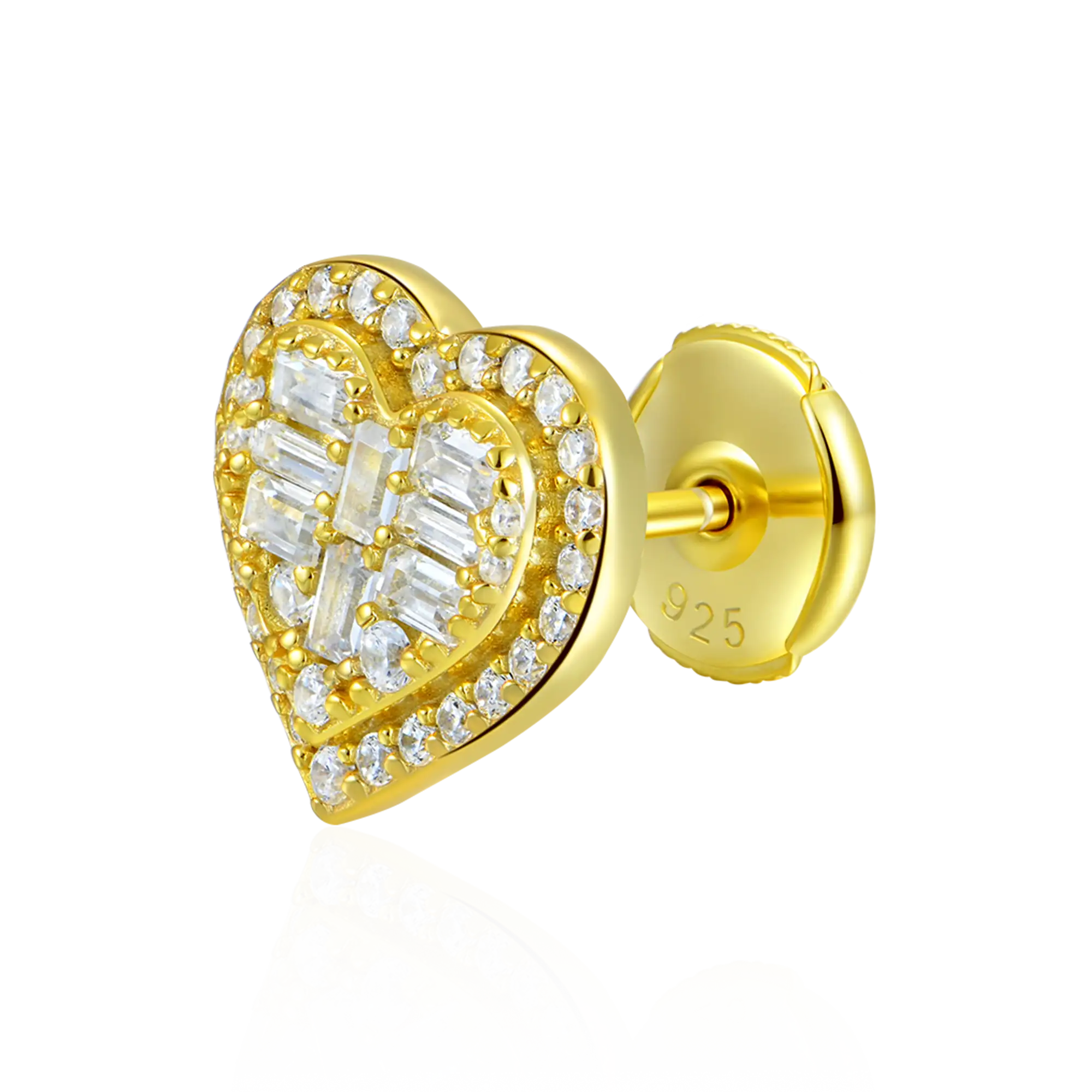 S925 Heart Baguette Mix Halo Stud Earrings - Pair - Image 18