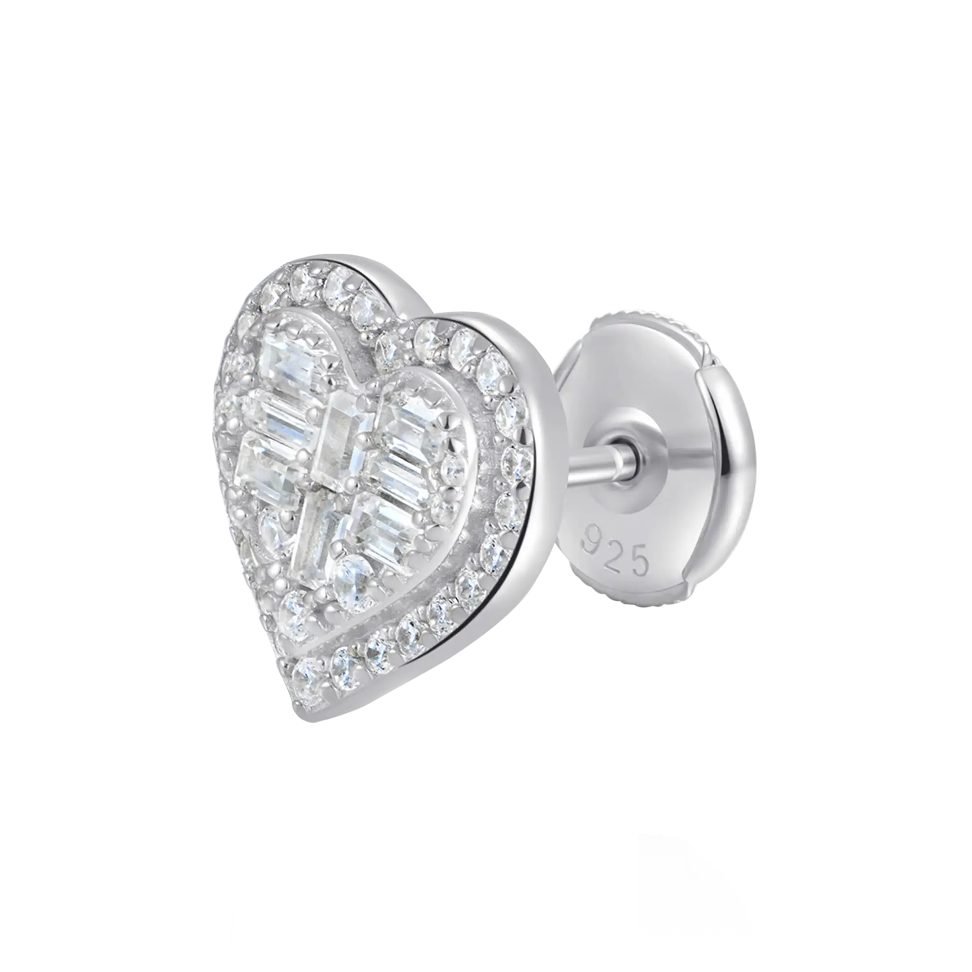 S925 Heart Baguette Mix Halo Stud Earrings - Pair - Image 20