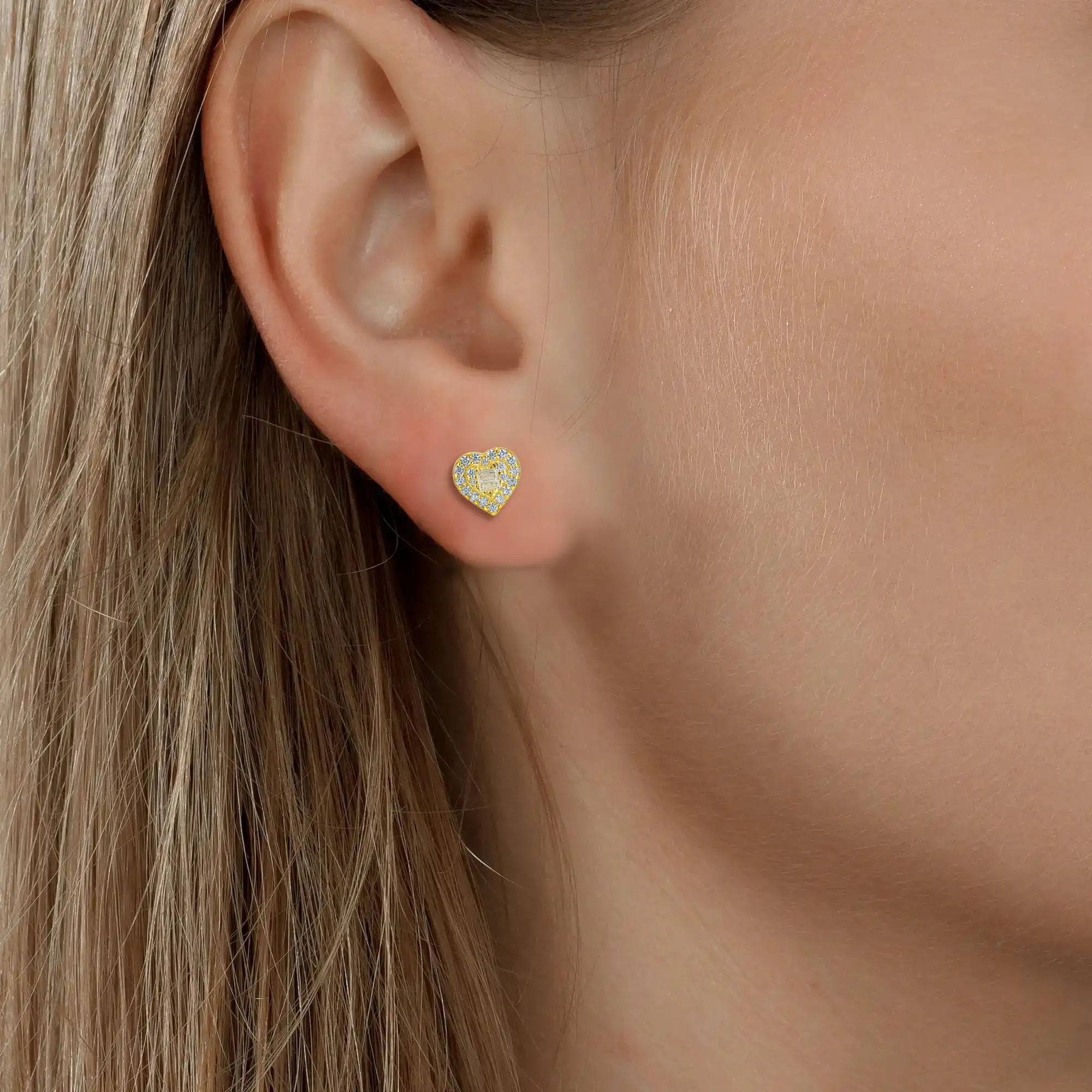 S925 Heart Baguette Mix Halo Stud Earrings - Pair - Image 4