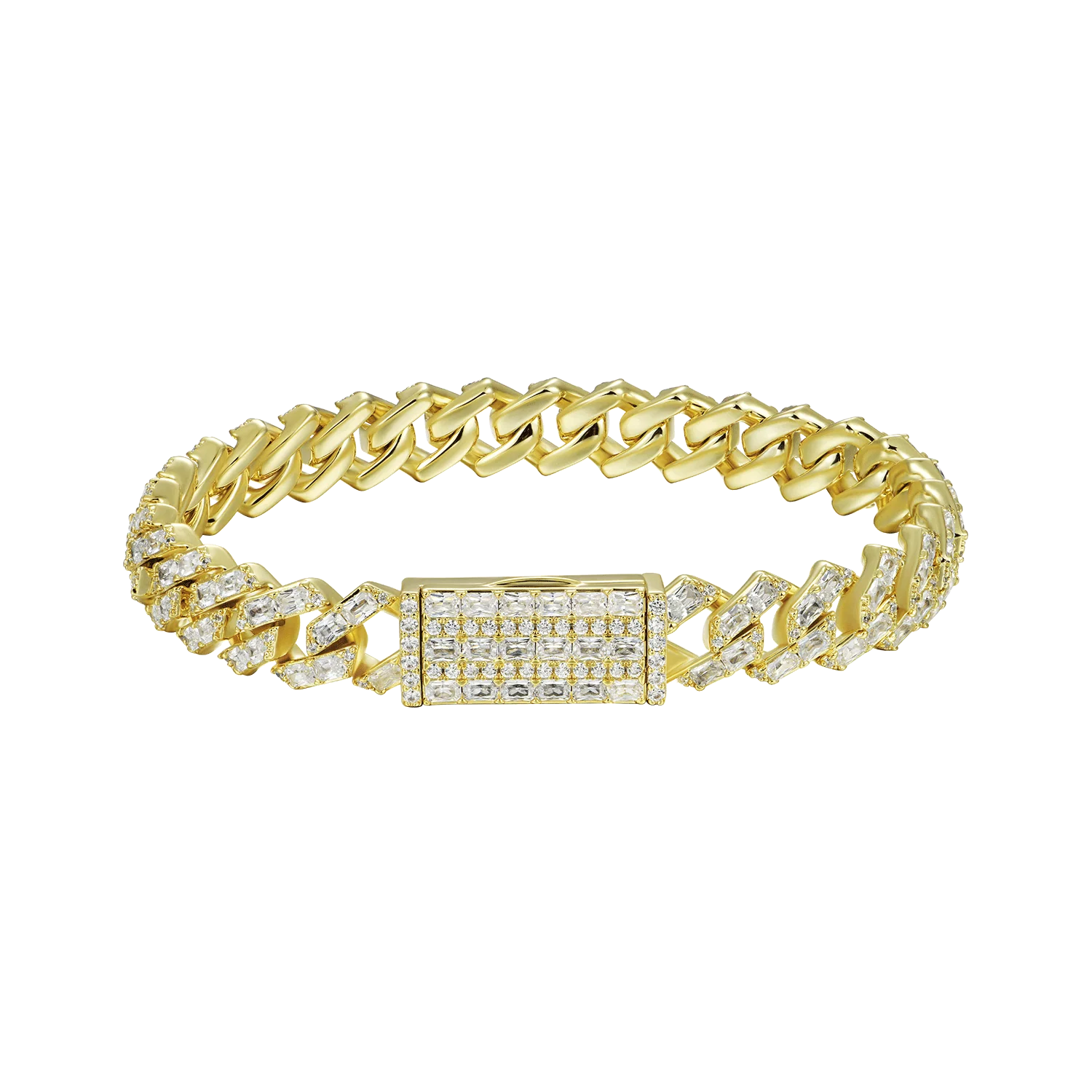 Emerald Cut Prong Cuban Link Bracelet - 10mm - Image 6