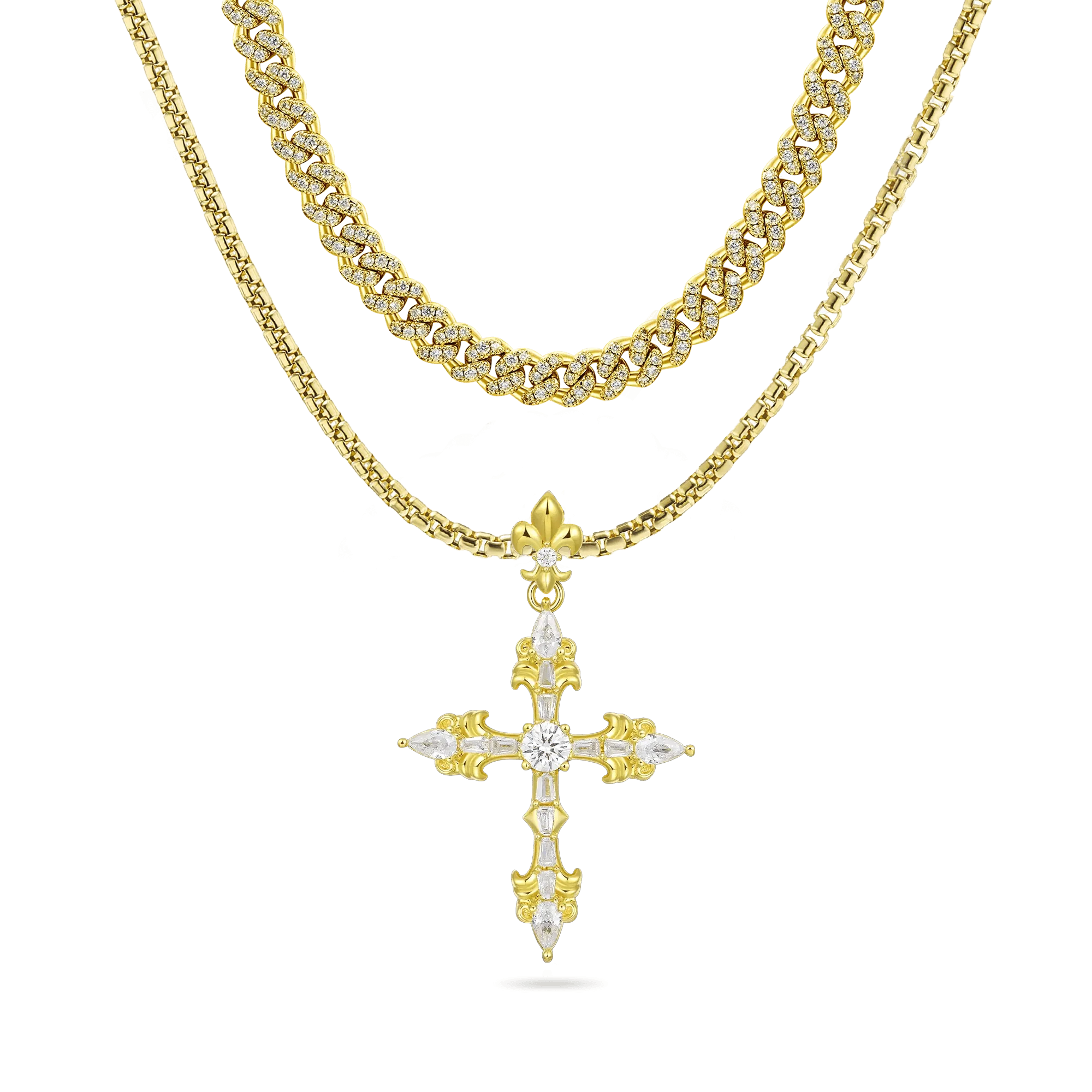 Fleur De Lis Cross Pendant With Chains Gift Set - Image 6