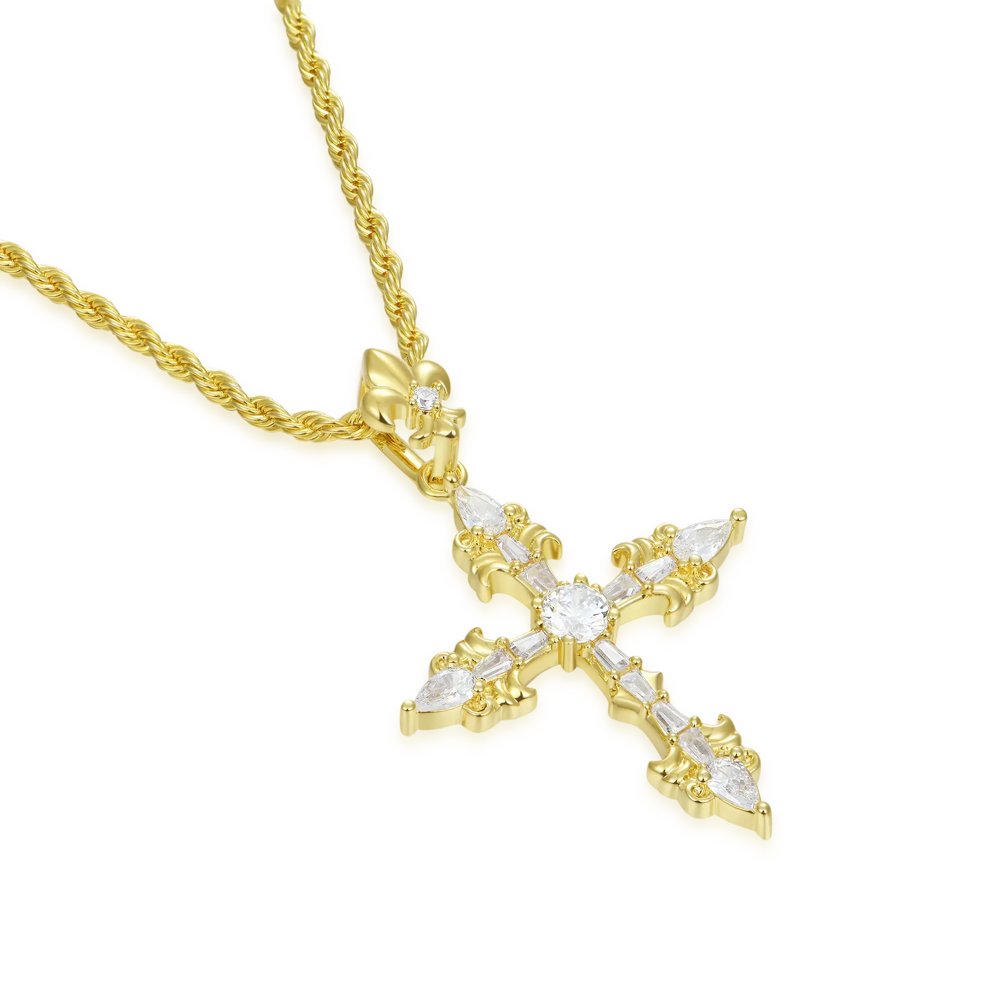 Fleur De Lis Cross Pendant + Tennis Chain Gift Set - Image 3