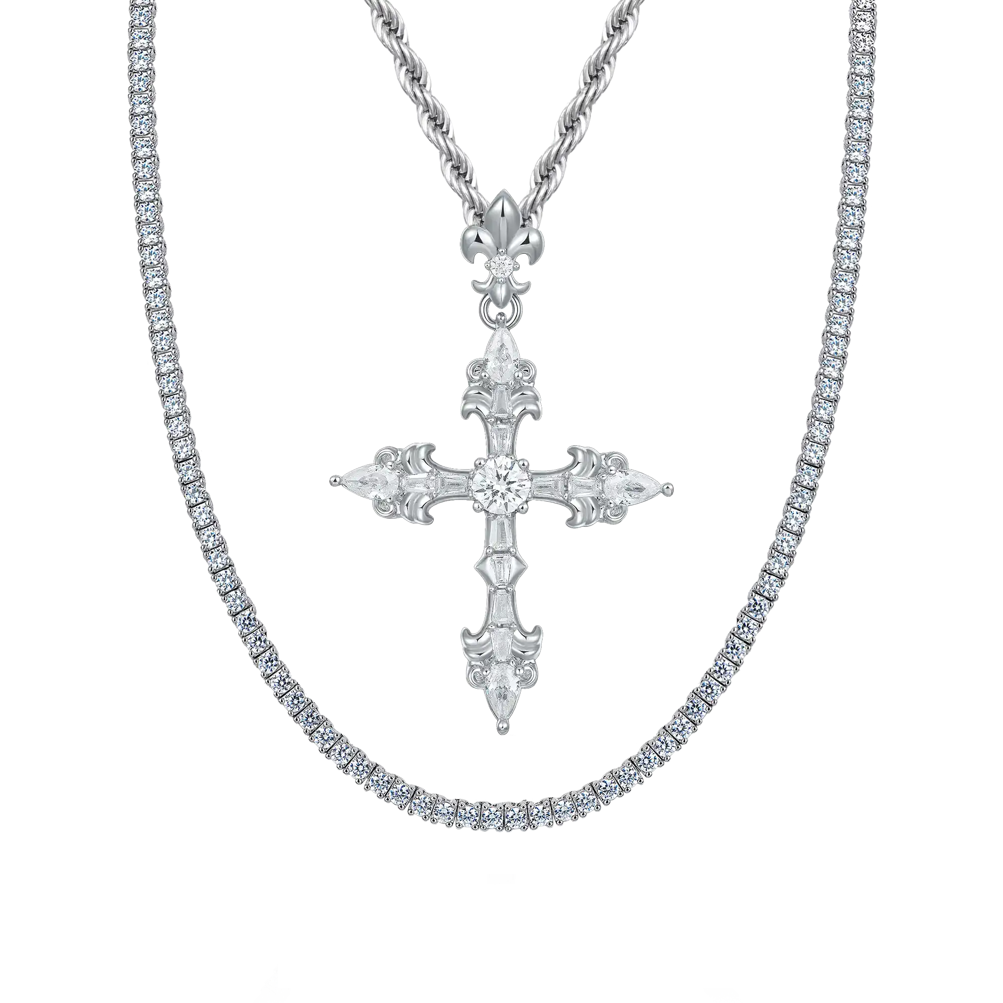 Fleur De Lis Cross Pendant + Tennis Chain Gift Set - Image 6