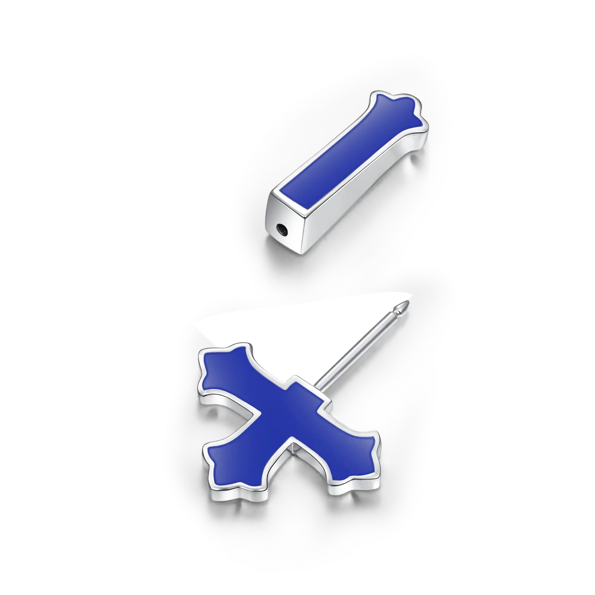 S925 Gothic Cross Spike Earring - Blue Enamel - Image 3