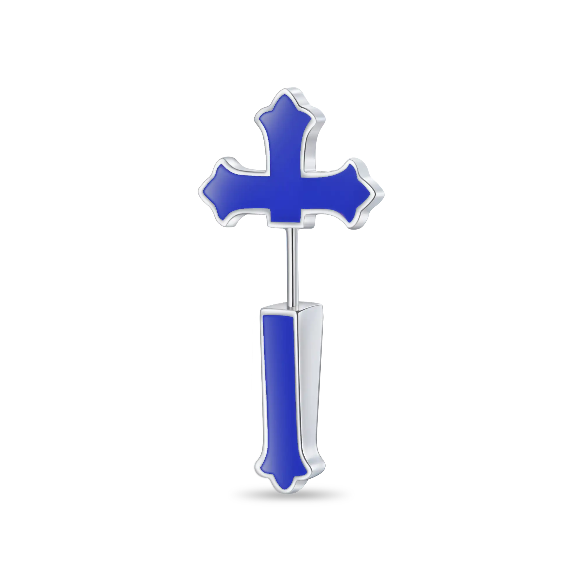S925 Gothic Cross Spike Earring - Blue Enamel - Image 4