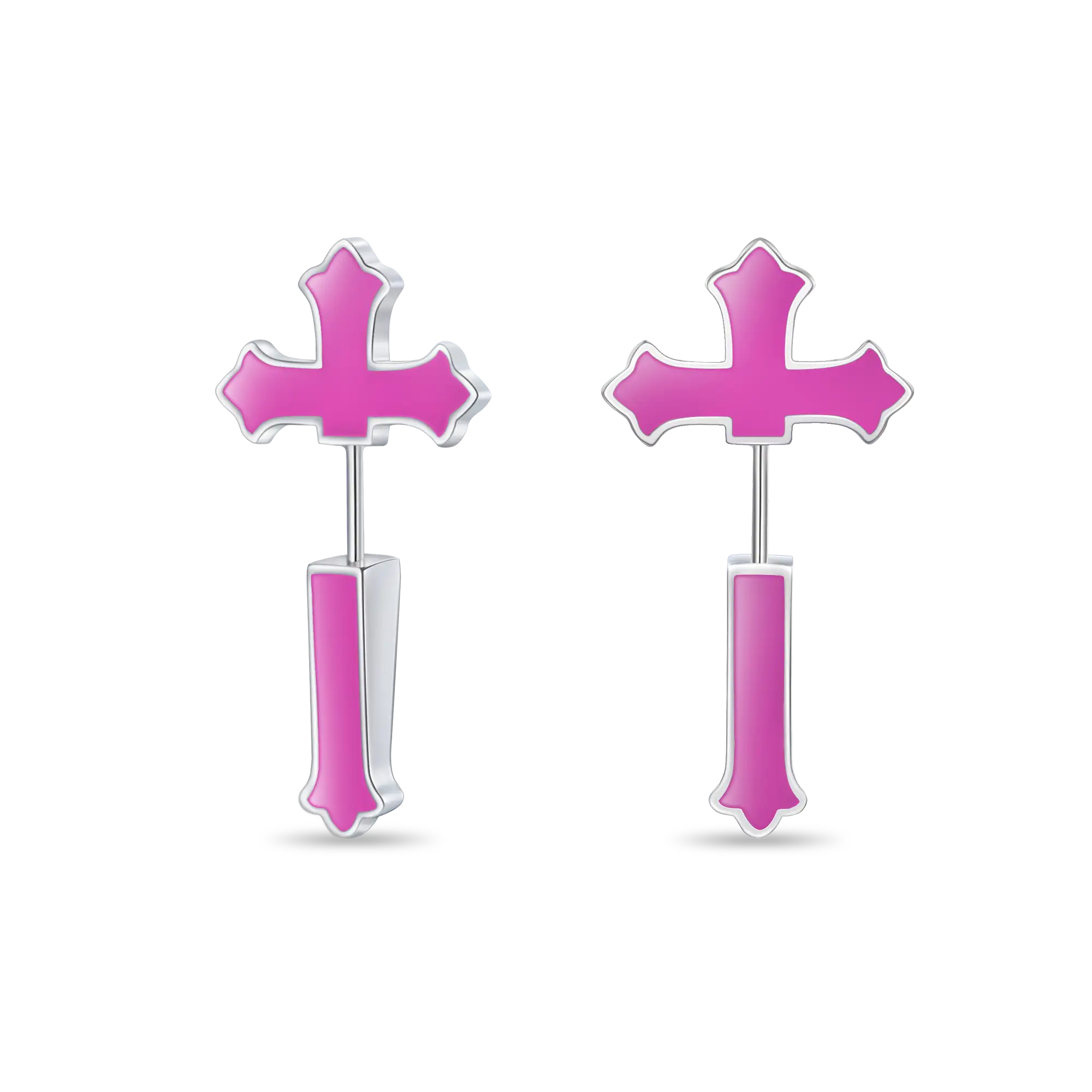 S925 Gothic Cross Spike Earring - Pink Enamel