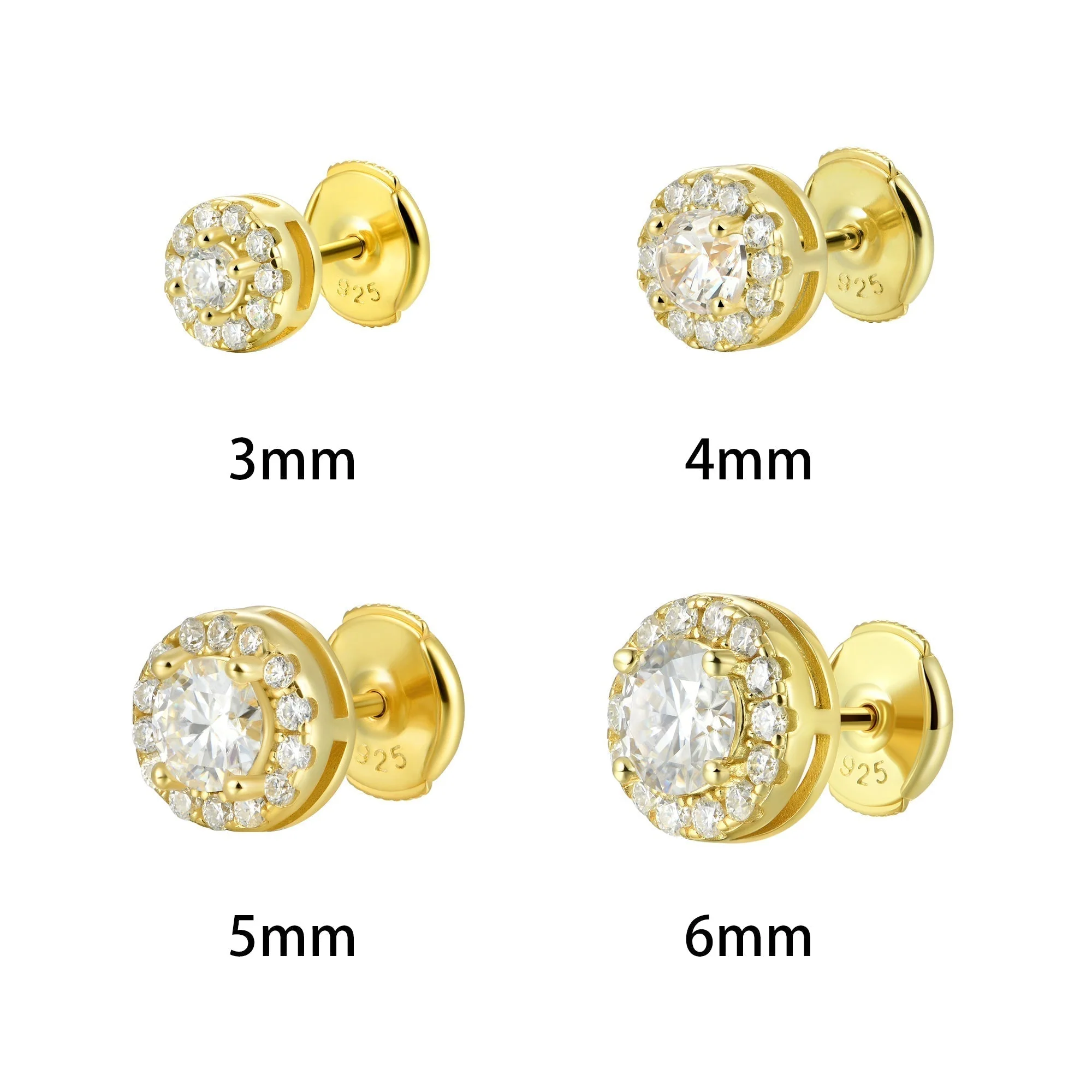 Halo Round Cut Moissanite Stud Earring - Single - Image 4