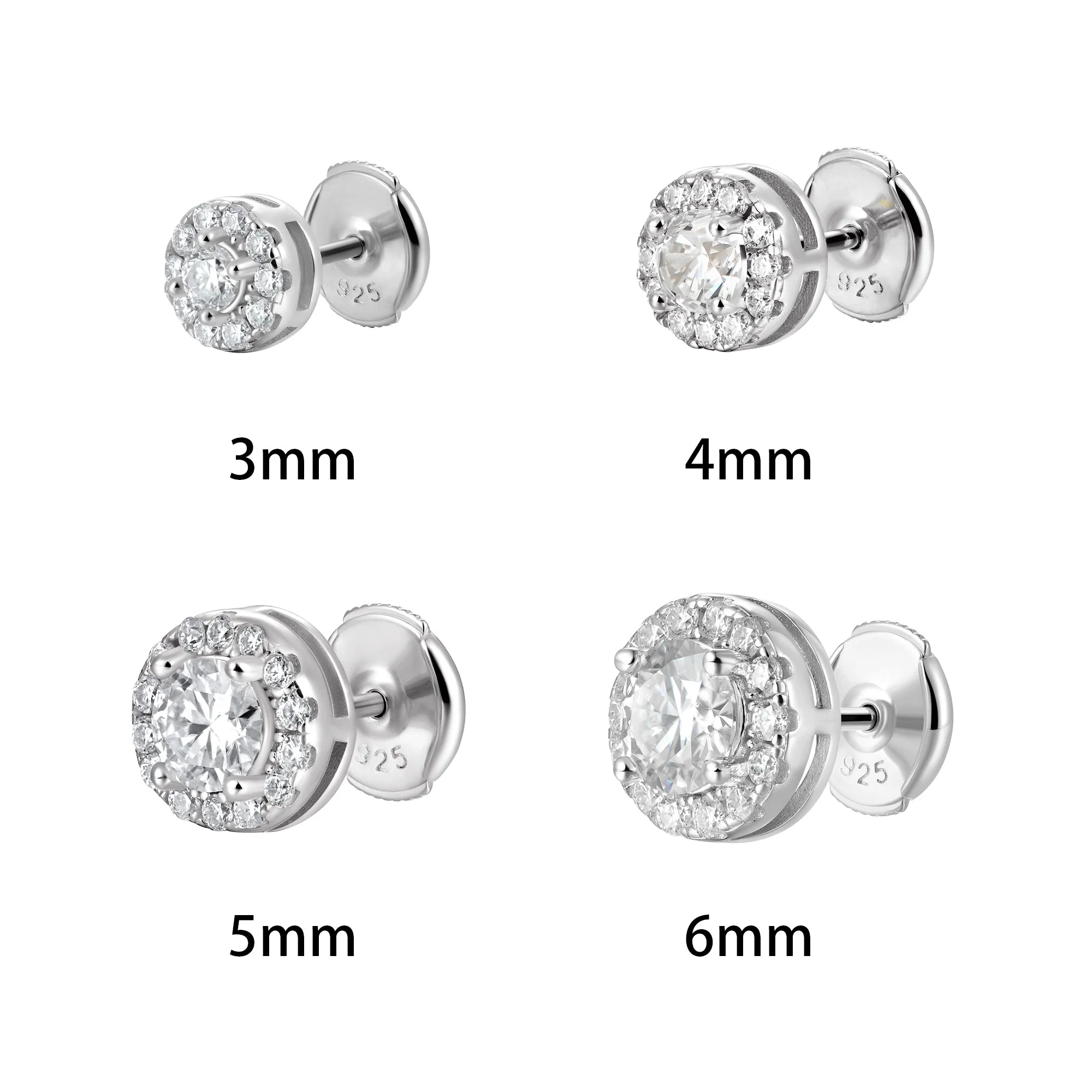 Halo Round Cut Moissanite Stud Earring - Single - Image 6