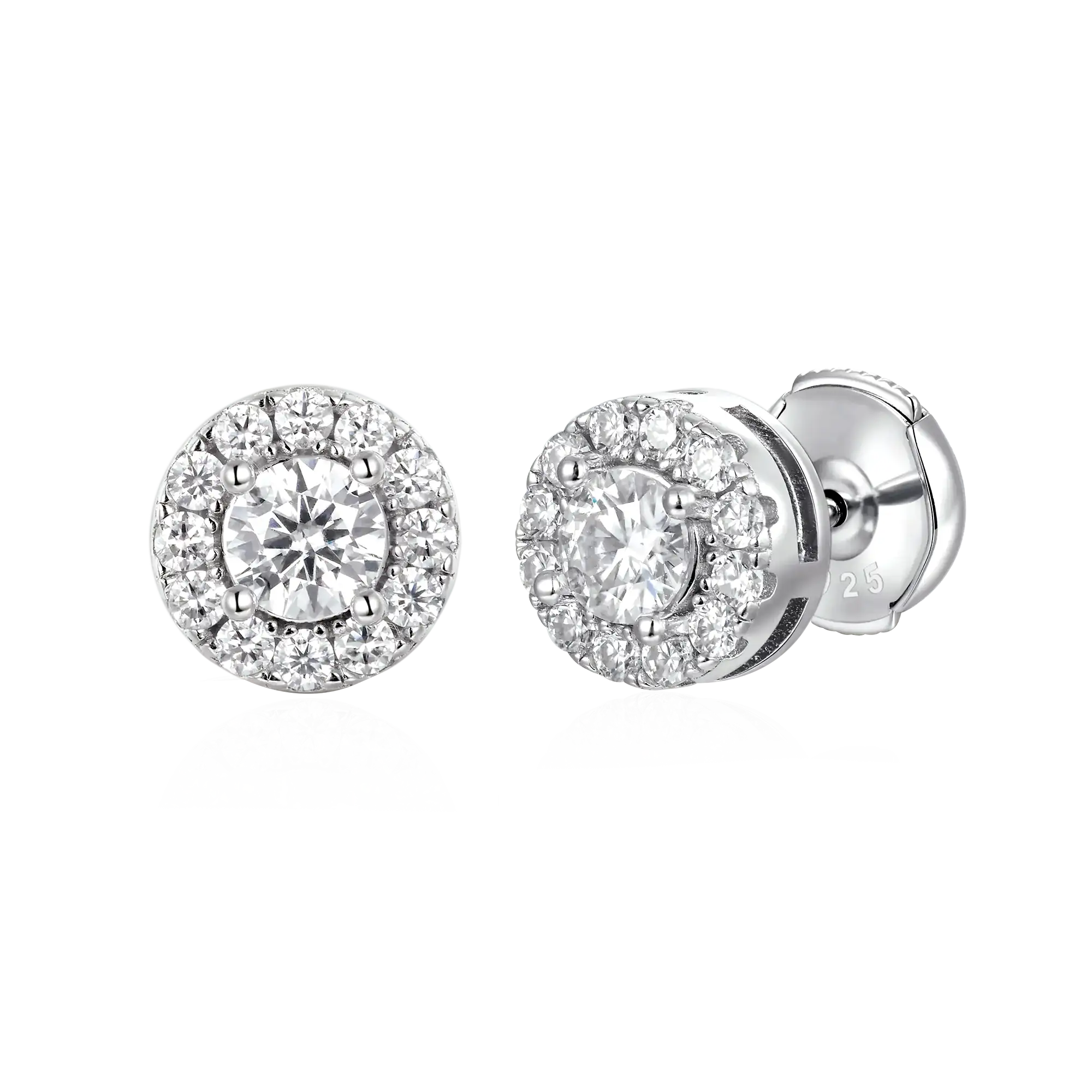 Single Moissanite Halo Round Cut Stud Earring - Image 8