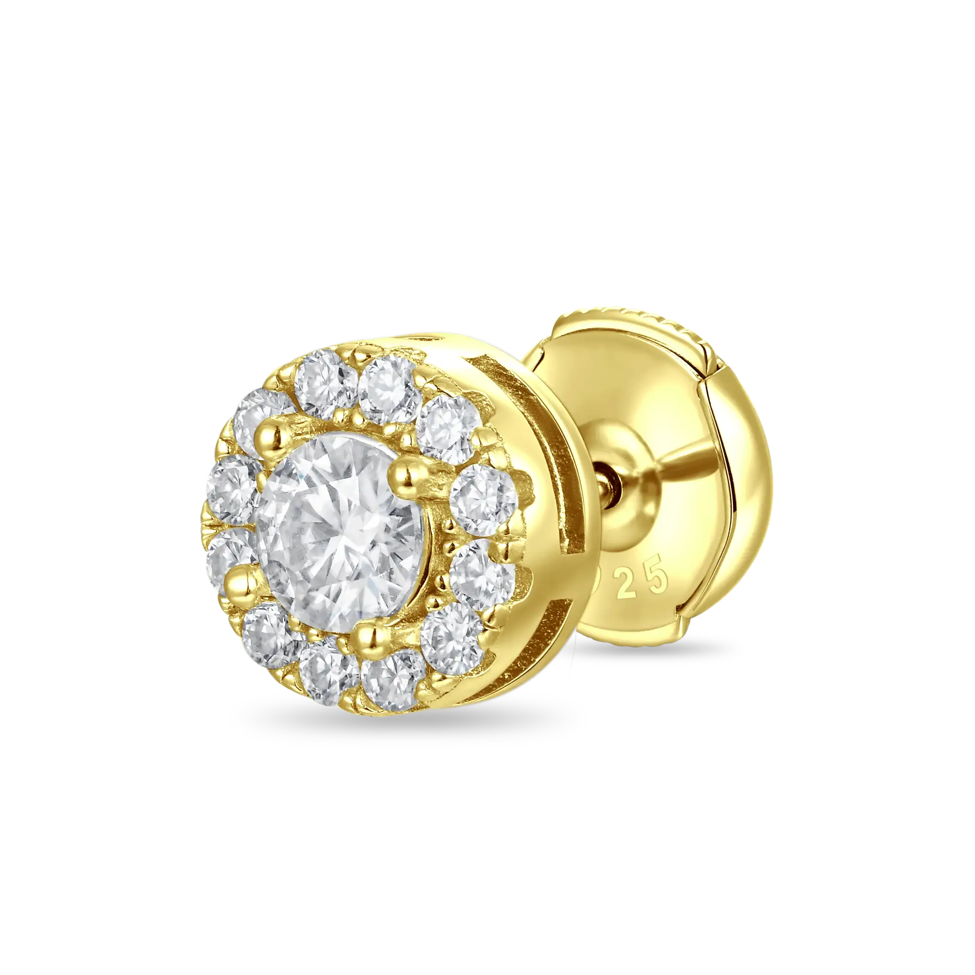 Halo Round Cut Stud Earrings - Yellow Gold - Image 5