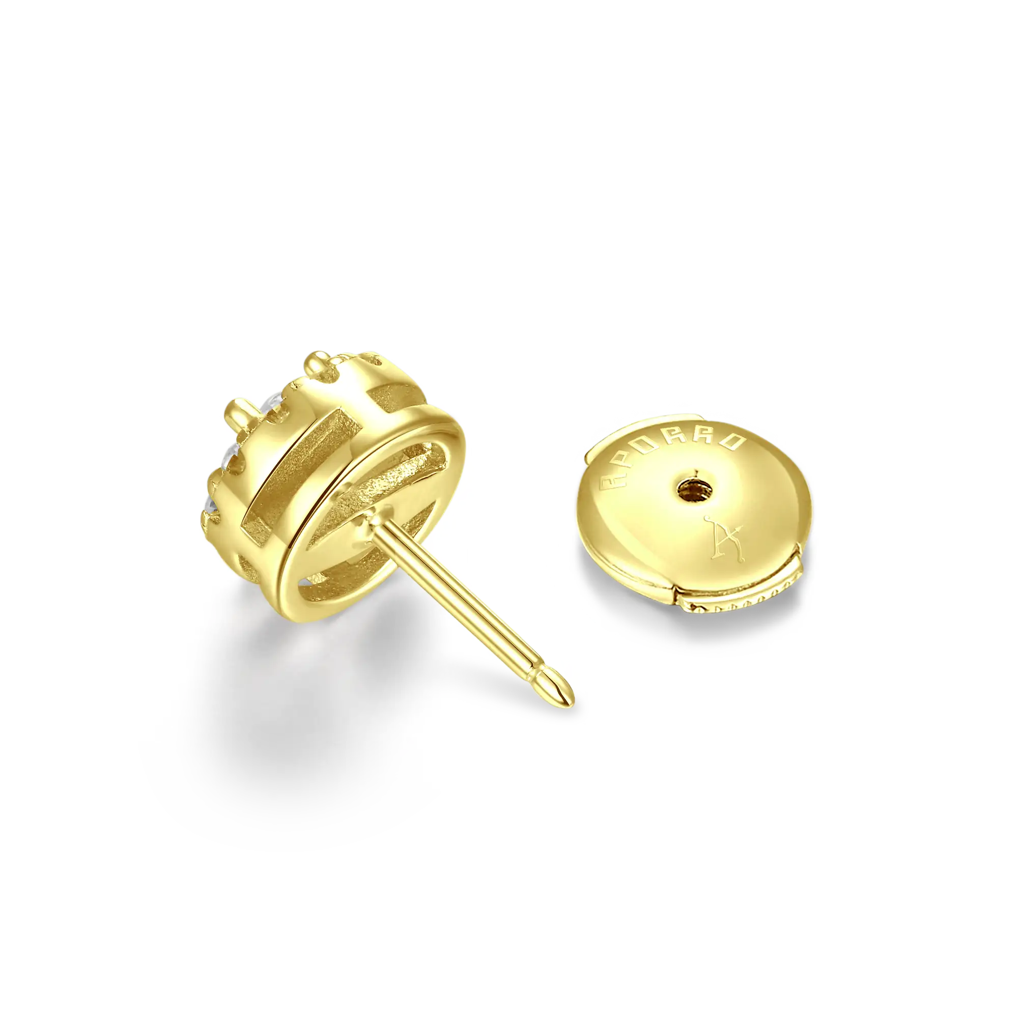 Halo Round Cut Stud Earrings - Yellow Gold - Image 6