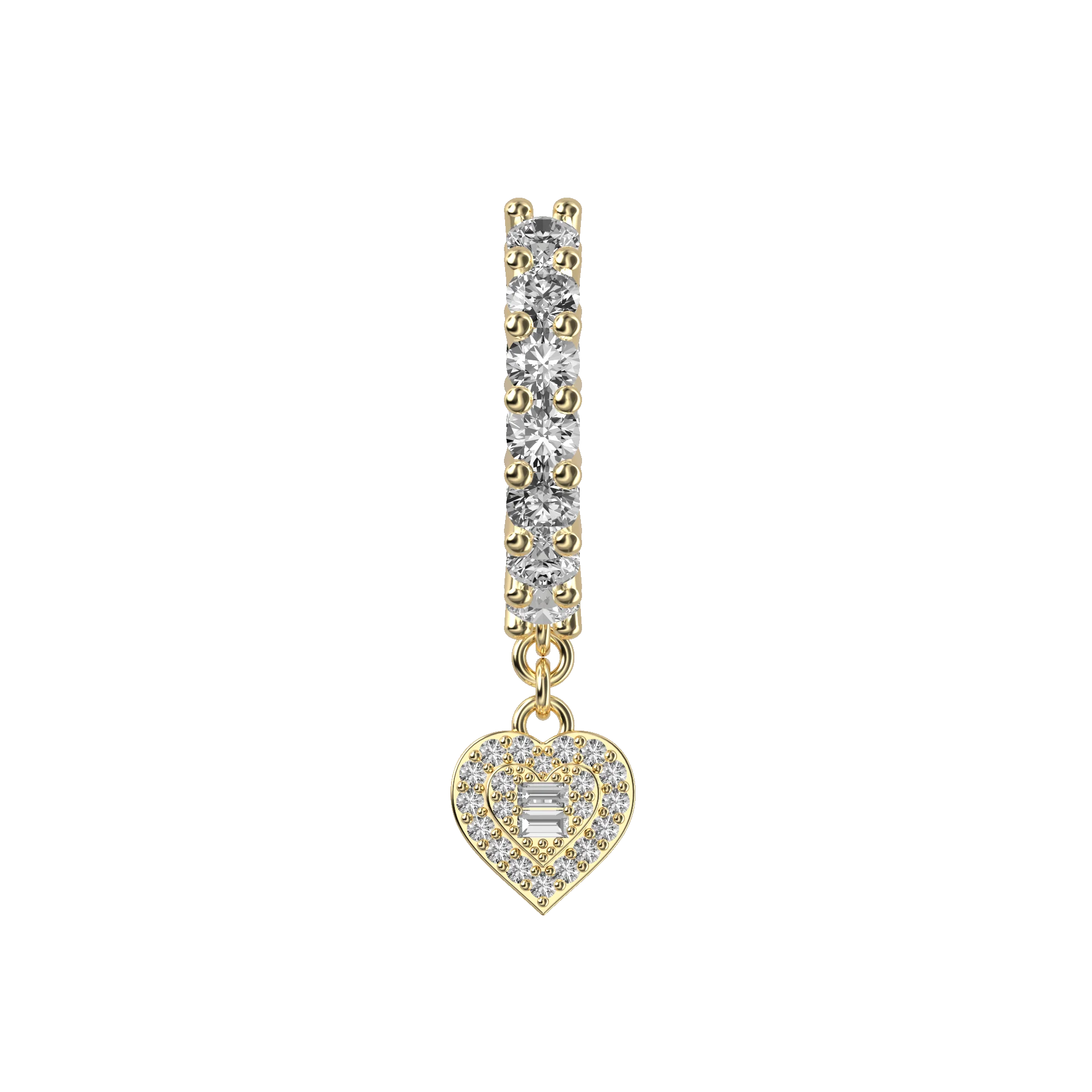 Heart Baguette Mix Halo Dangly Earring - Single