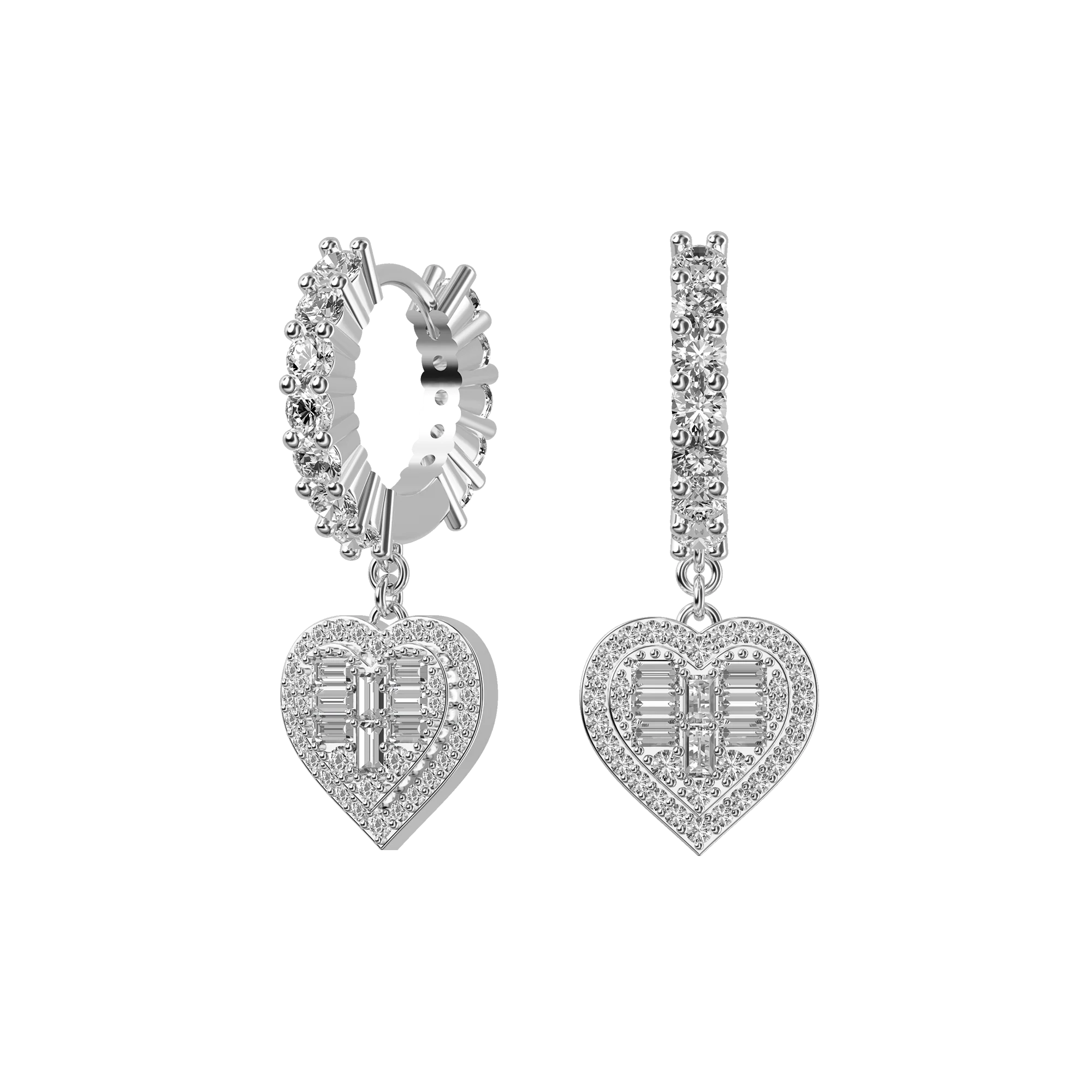 Heart Baguette Mix Halo Dangly Earring - Single - Image 10