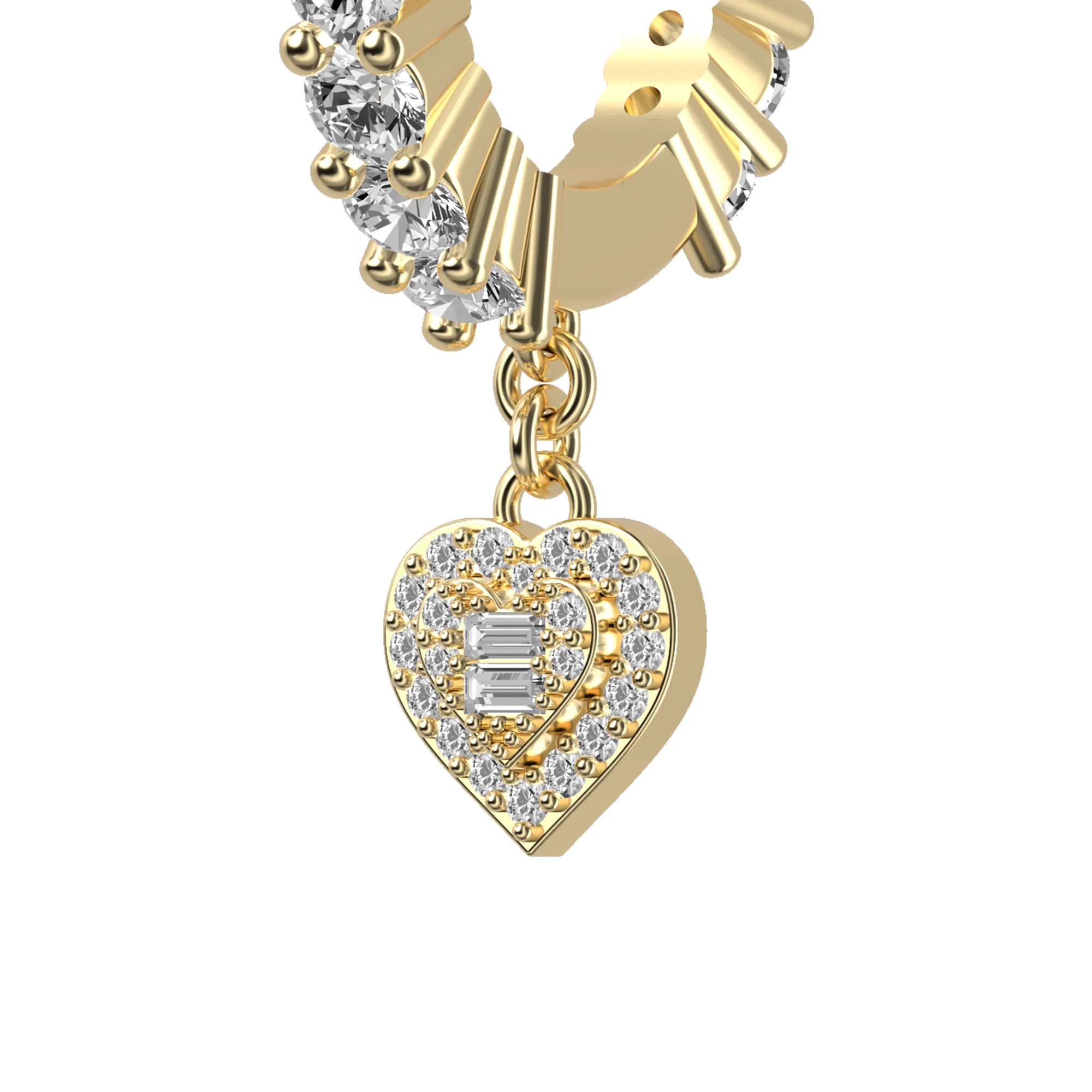 Heart Baguette Mix Halo Dangly Earring - Single - Image 2