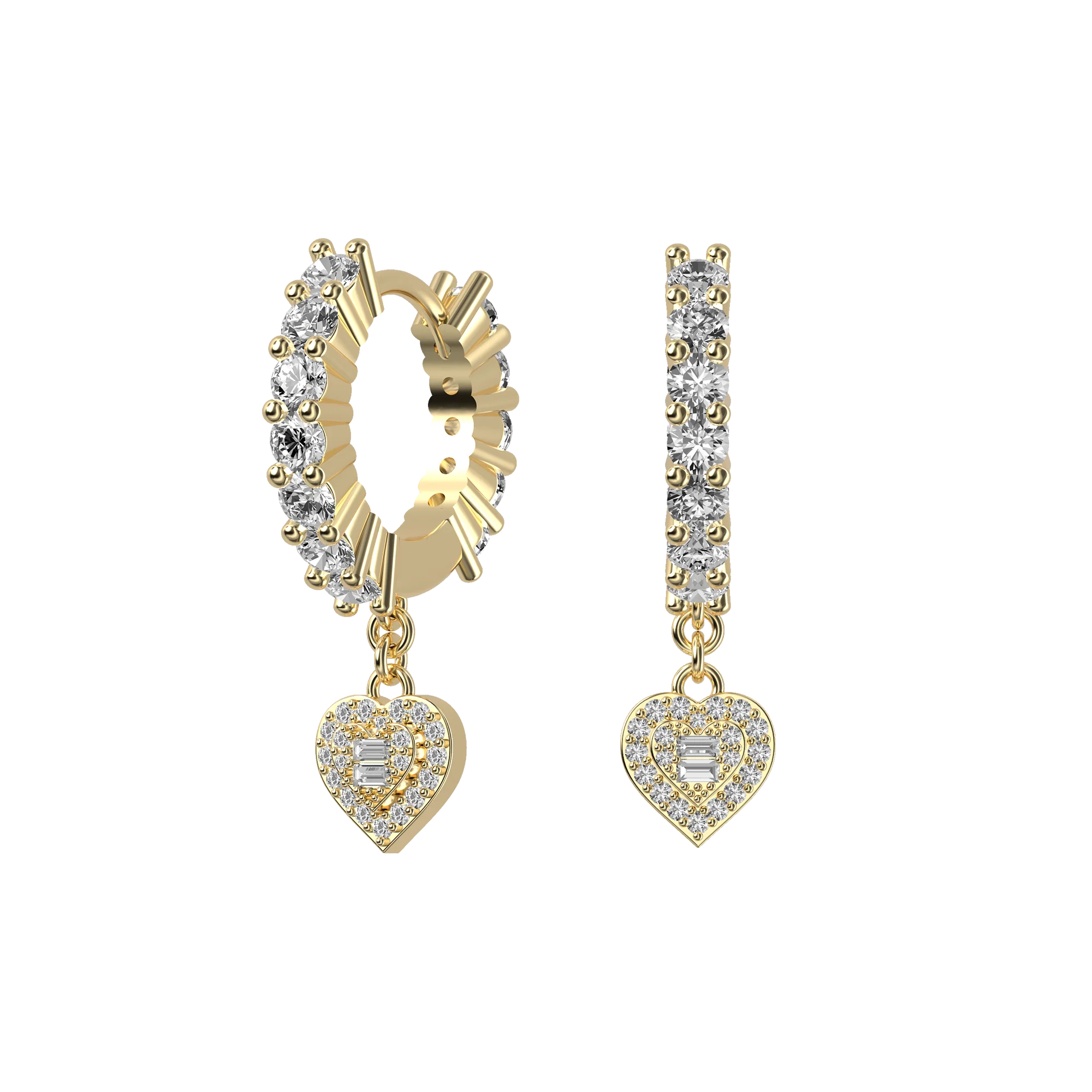 Heart Baguette Mix Halo Dangly Earring - Single - Image 4