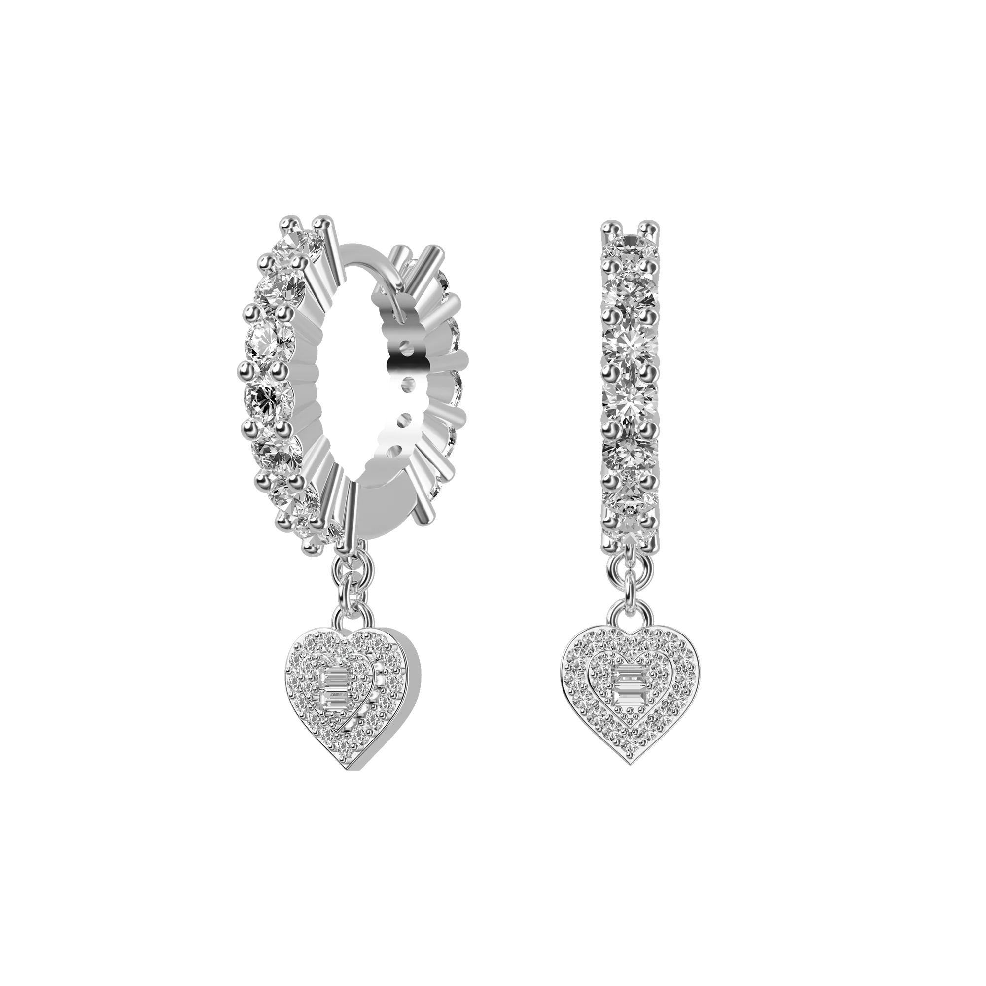 Heart Baguette Mix Halo Dangly Earring - Single - Image 5