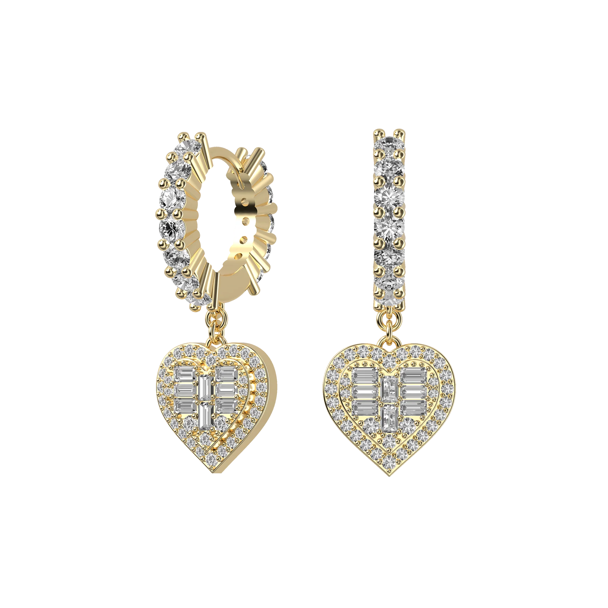 Heart Baguette Mix Halo Dangly Earring - Single - Image 7