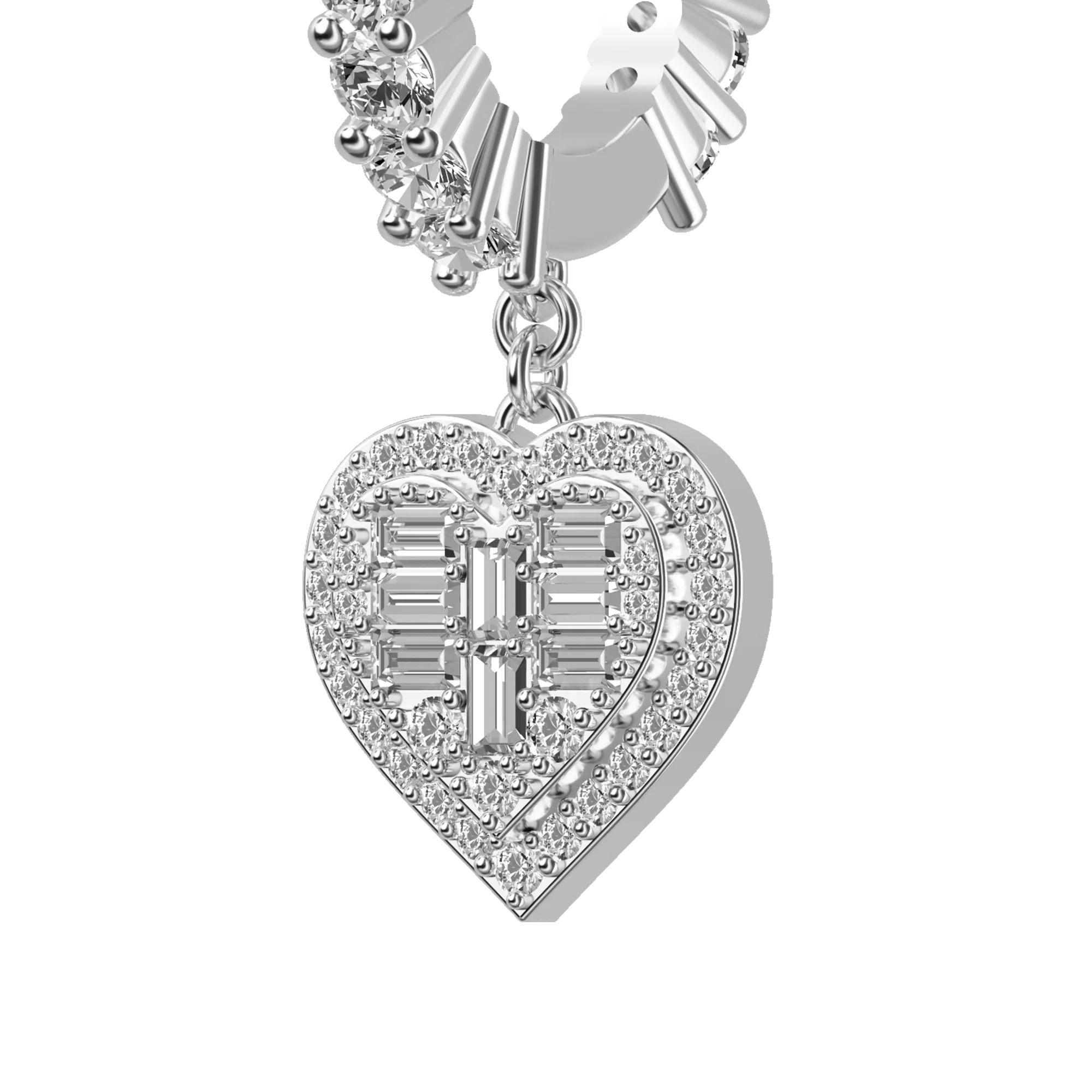 S925 Heart Baguette Mix Halo Dangly Earrings - Pair - Image 11