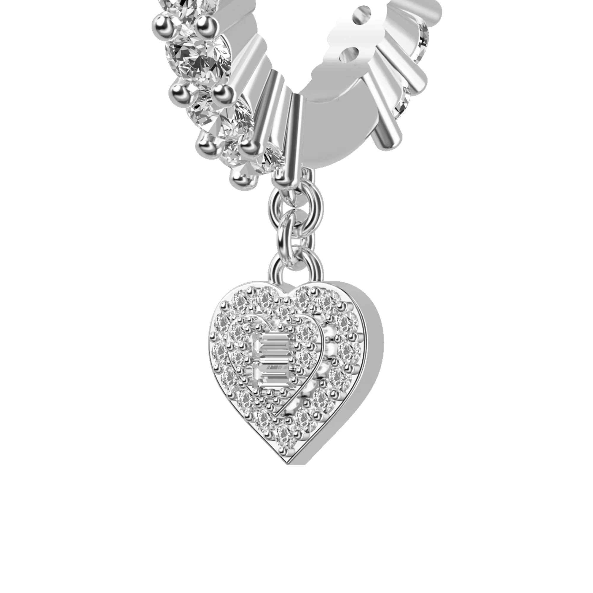S925 Heart Baguette Mix Halo Dangly Earrings - Pair - Image 6
