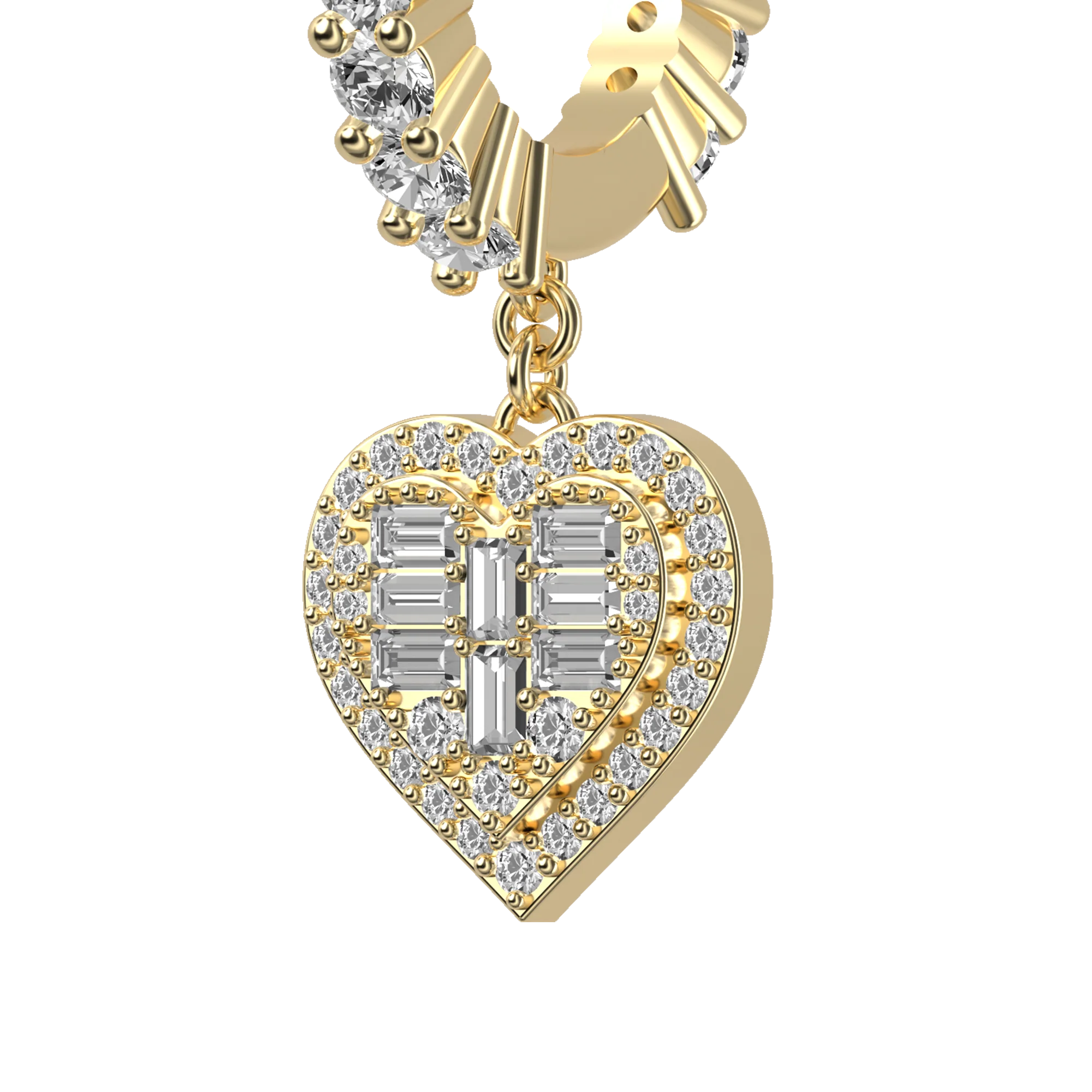 S925 Heart Baguette Mix Halo Dangly Earrings - Pair - Image 8