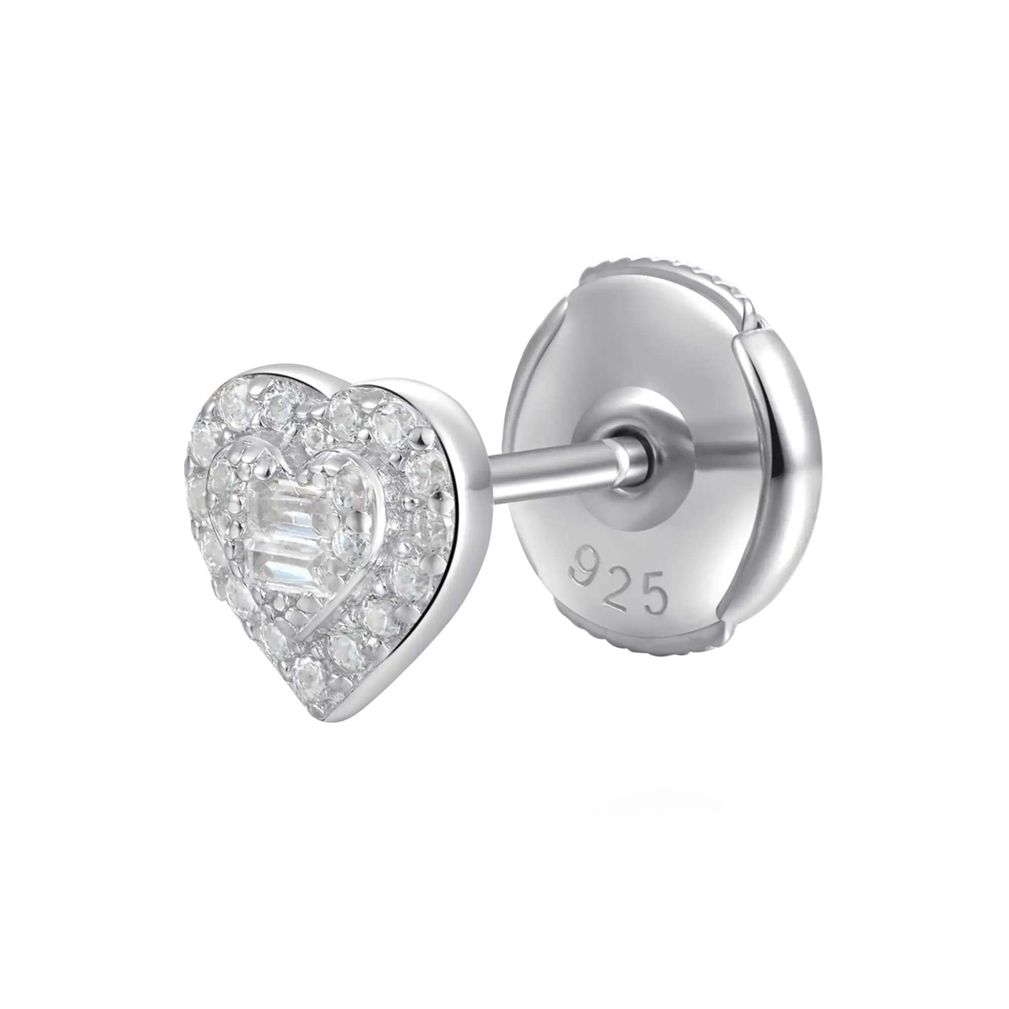 S925 Heart Baguette Mix Halo Stud Earrings - Pair - Image 16