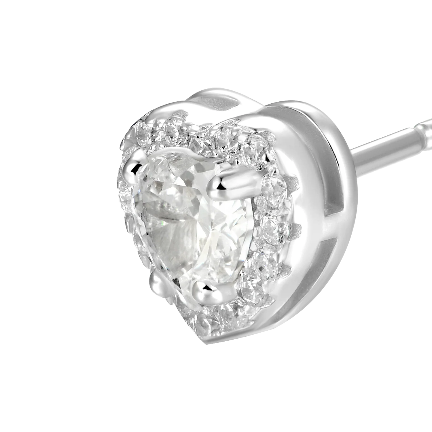 Single Heart Shaped Cut Halo Stud Earring - Image 3