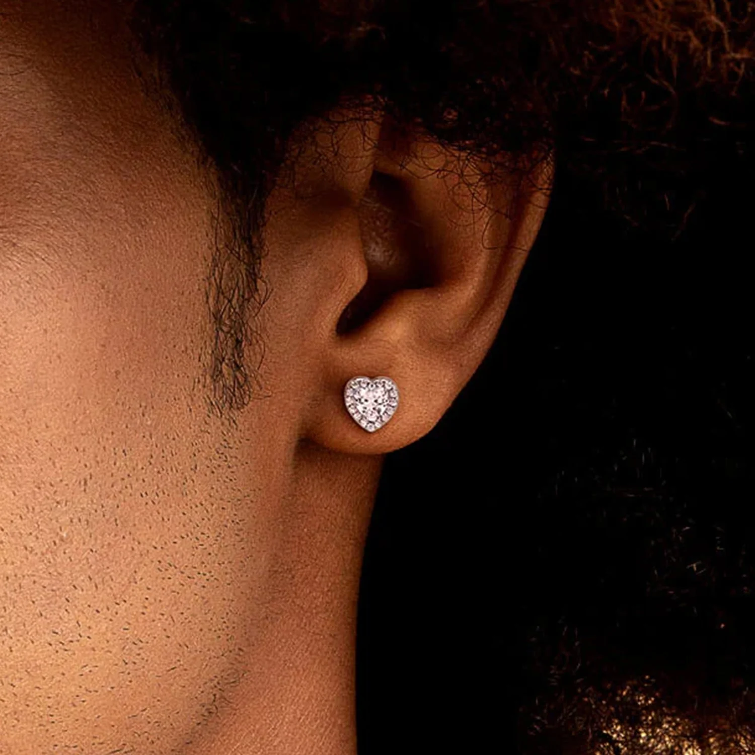 Heart Shaped Cut Halo Stud Earring - Single - Image 2