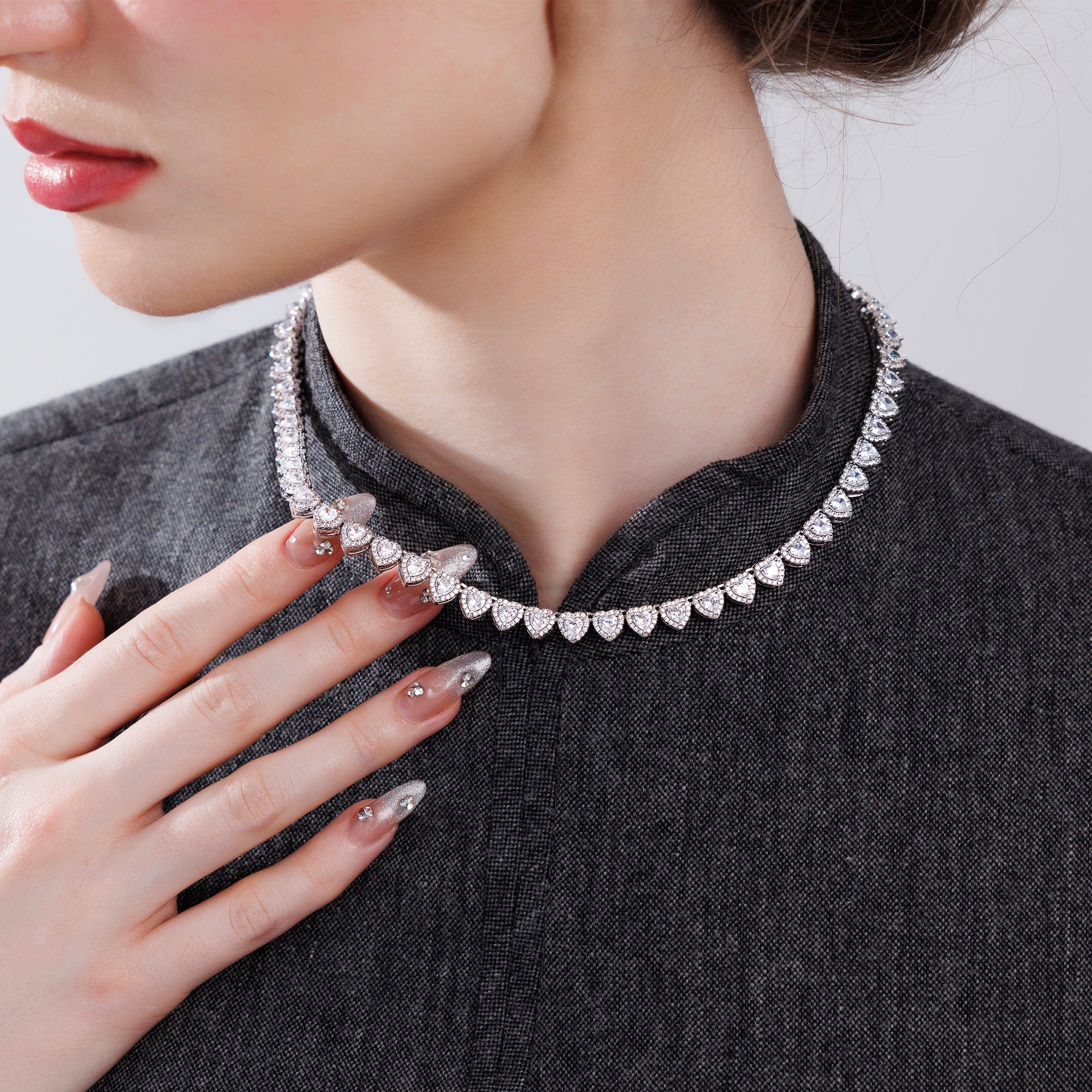 Moissanite Heart Shaped Cut Clustered Tennis Chain - 7mm - Image 3