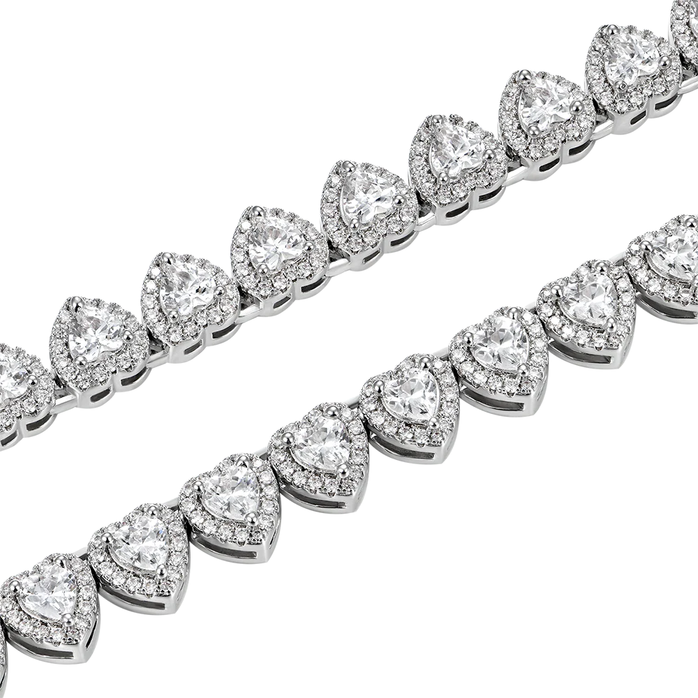 Moissanite Heart Shaped Cut Clustered Tennis Chain - 7mm - Image 4