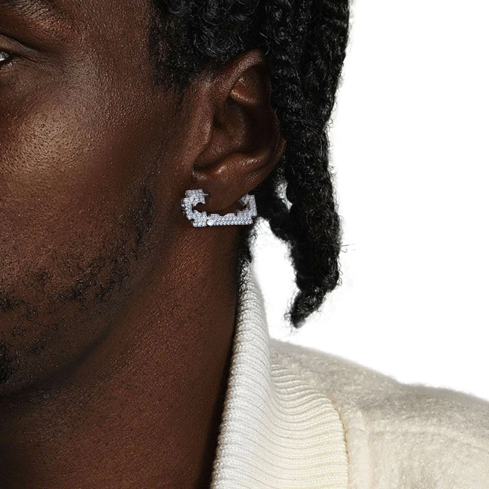 S925 Iced Bold Blade Earring - Image 2