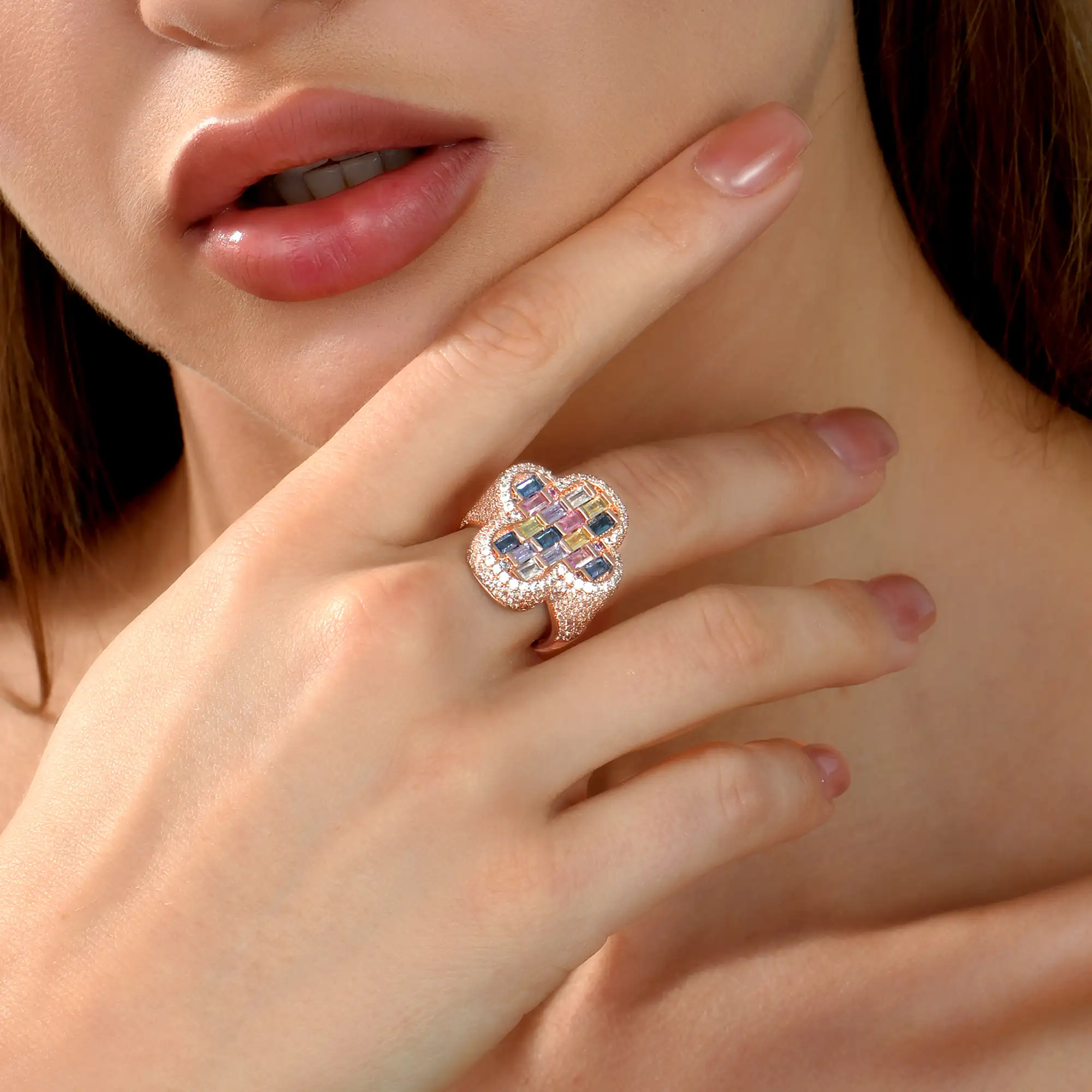 Iced Vitraux Vintage Rose Window Cross Ring - Image 3