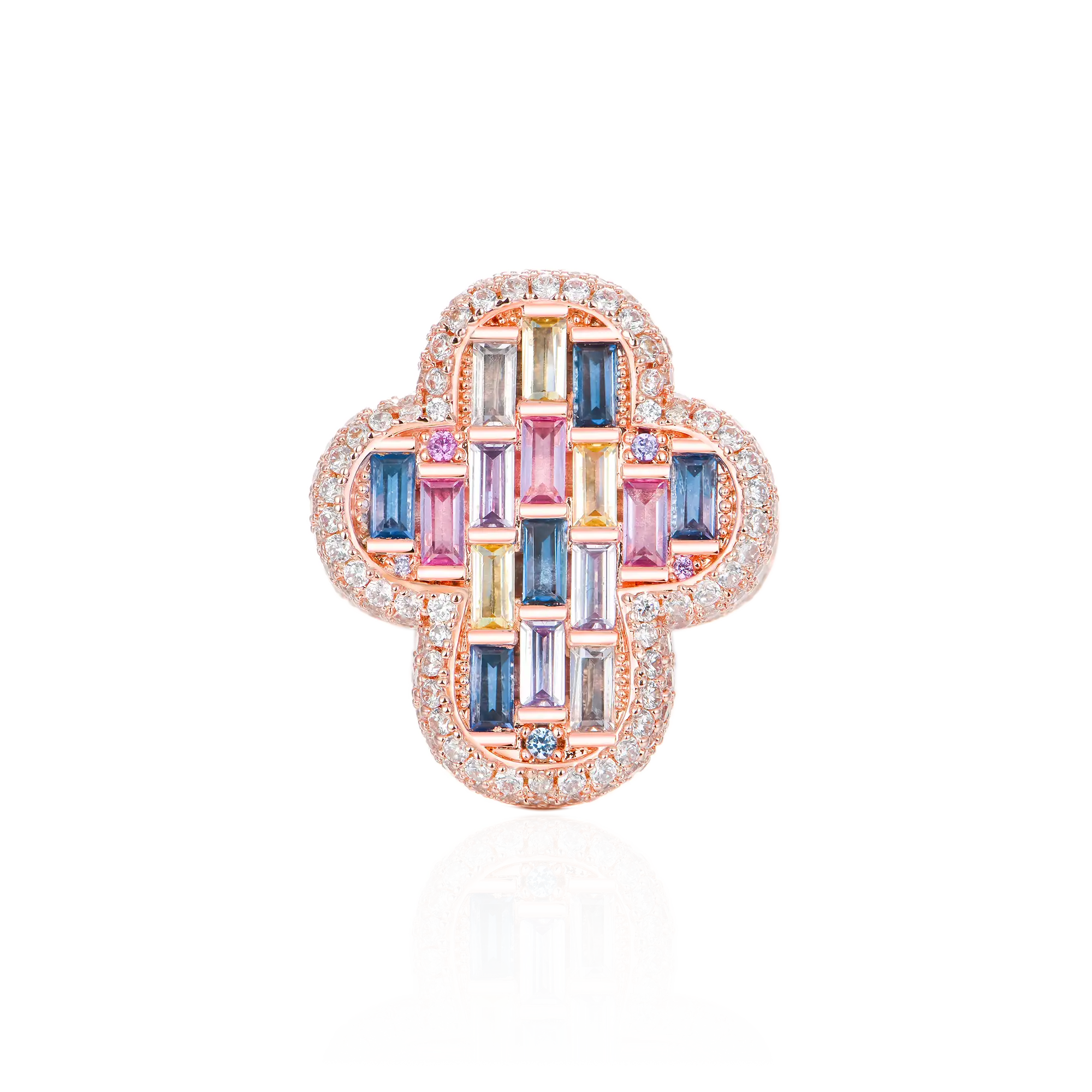 Iced Vitraux Vintage Rose Window Cross Ring - Image 4