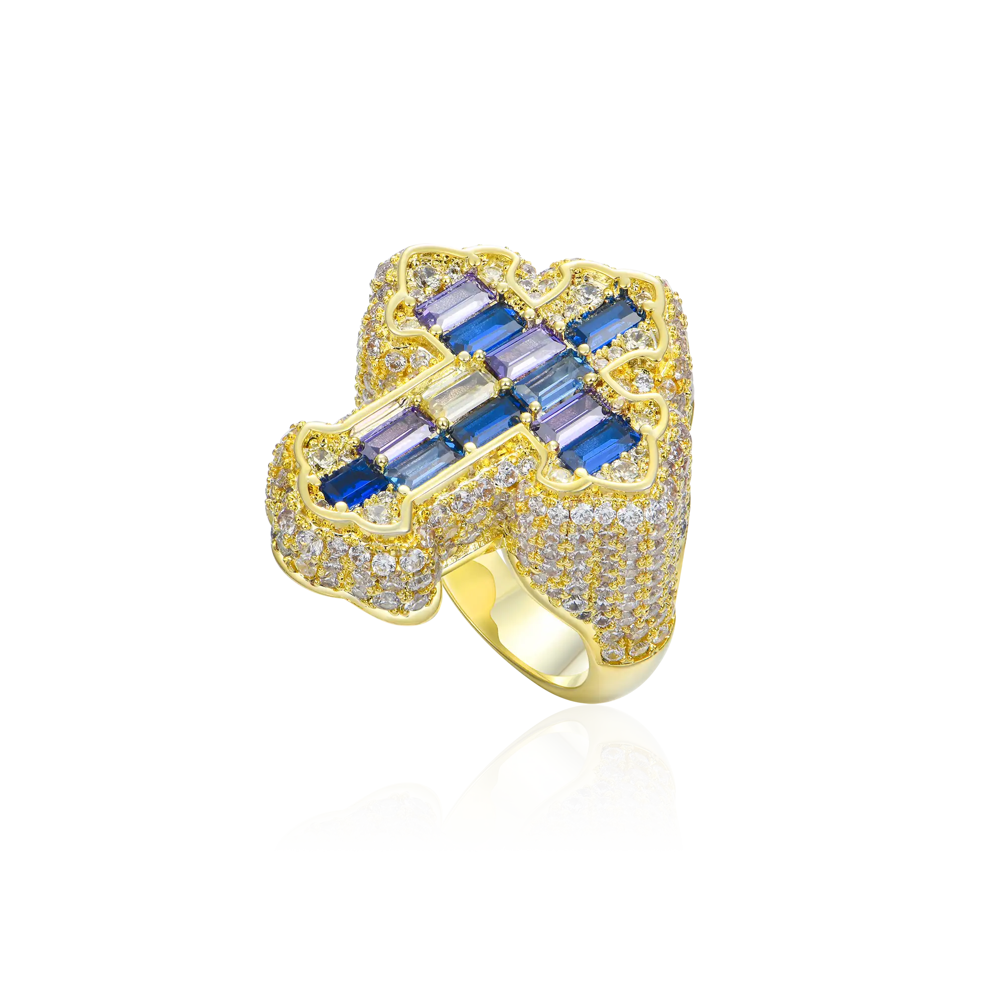 Iced Vitraux Vintage Starry Night Cross Ring - Image 10