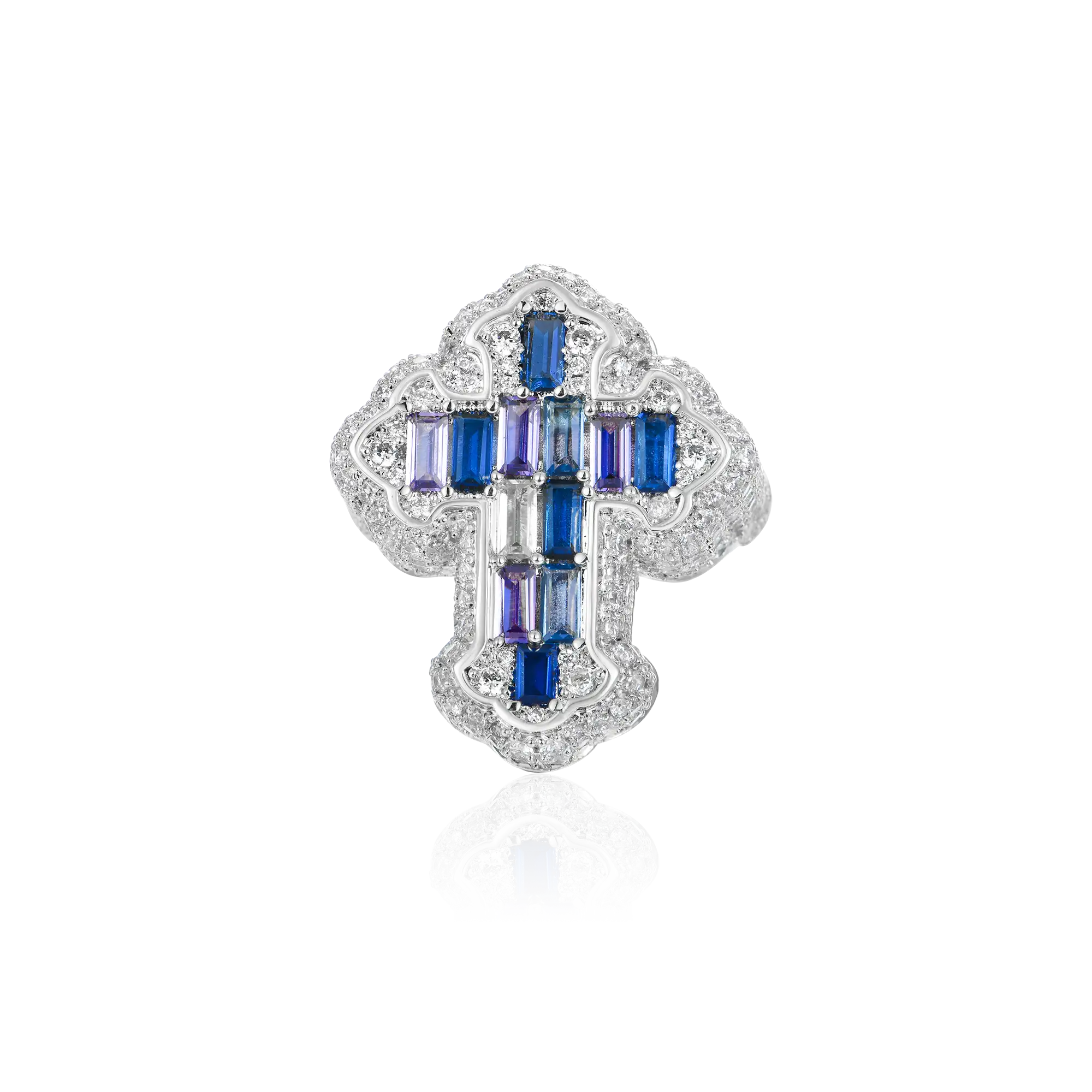 Iced Vitraux Vintage Starry Night Cross Ring - Image 6
