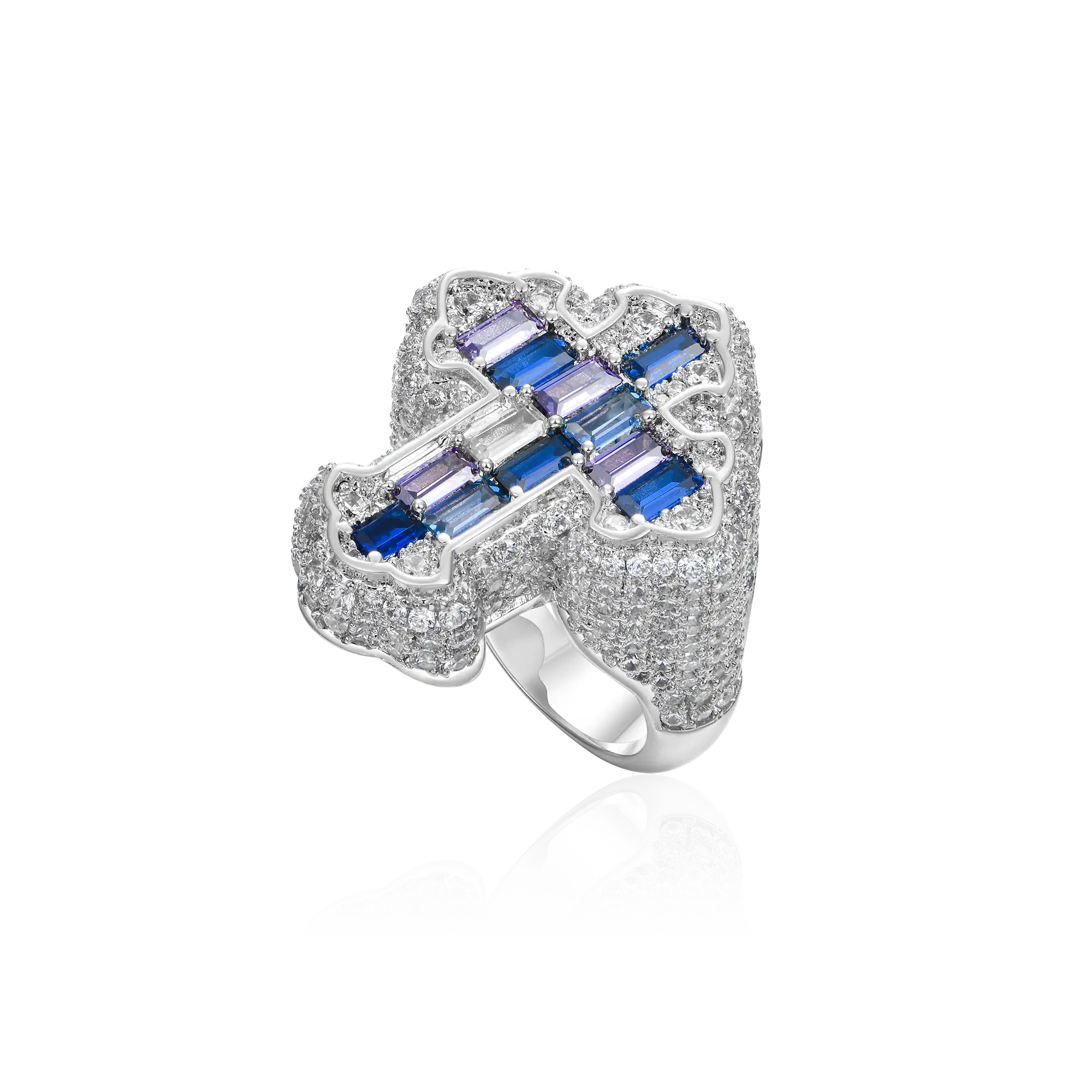 Iced Vitraux Vintage Starry Night Cross Ring - Image 7