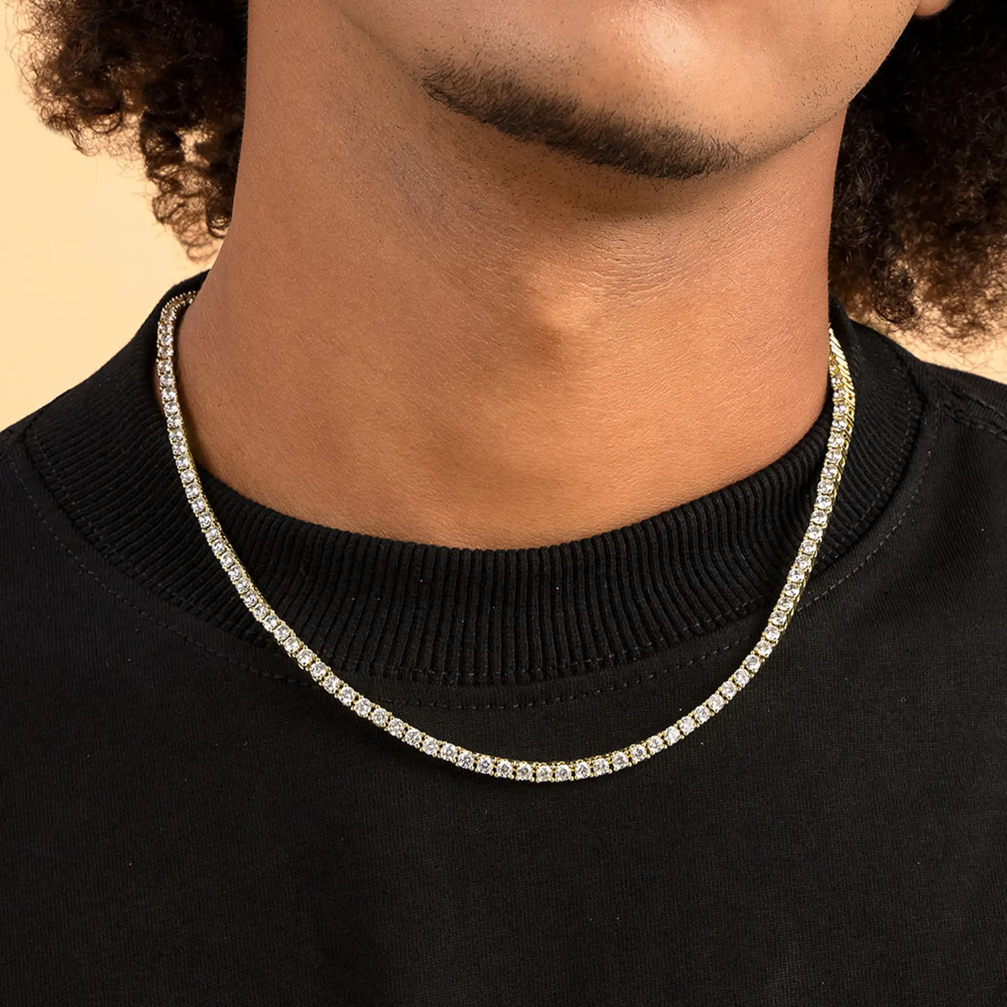 Iced Yellow Gold Tennis Chain - 3mm - Image 2