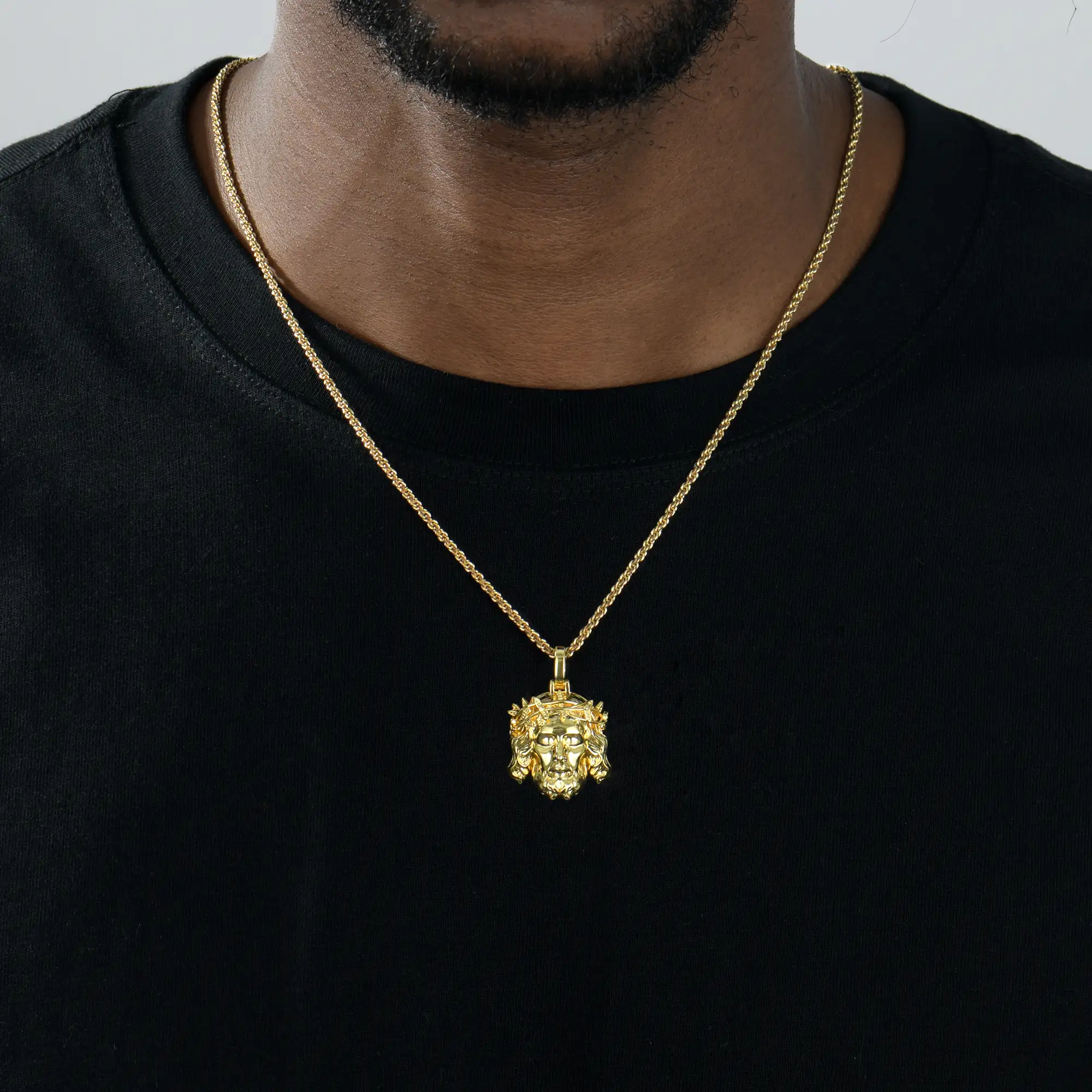 Jesus Piece Plain Gold Pendant - Micro - Image 9