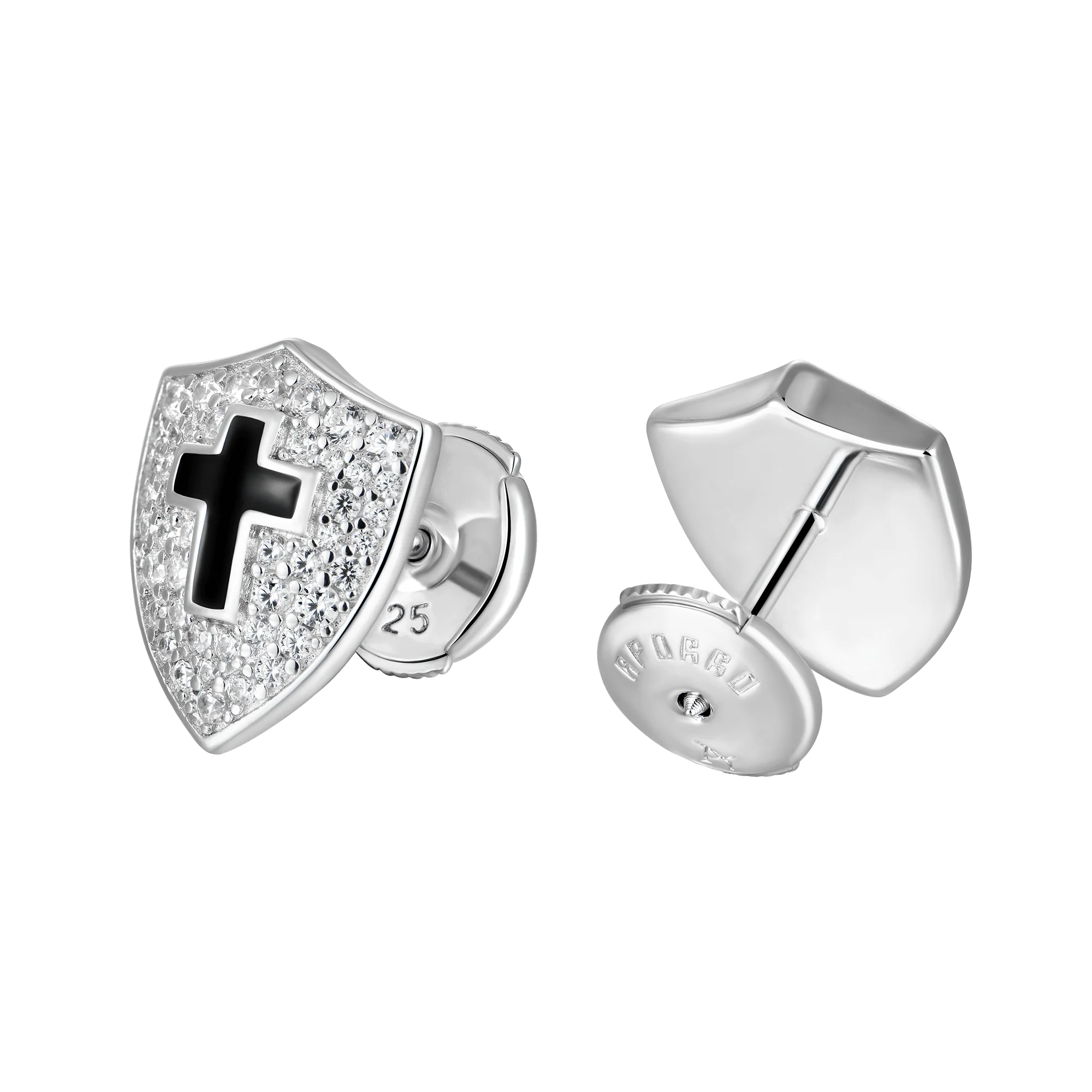 S925 Knight Shield Stud Earrings - Pair - Image 6