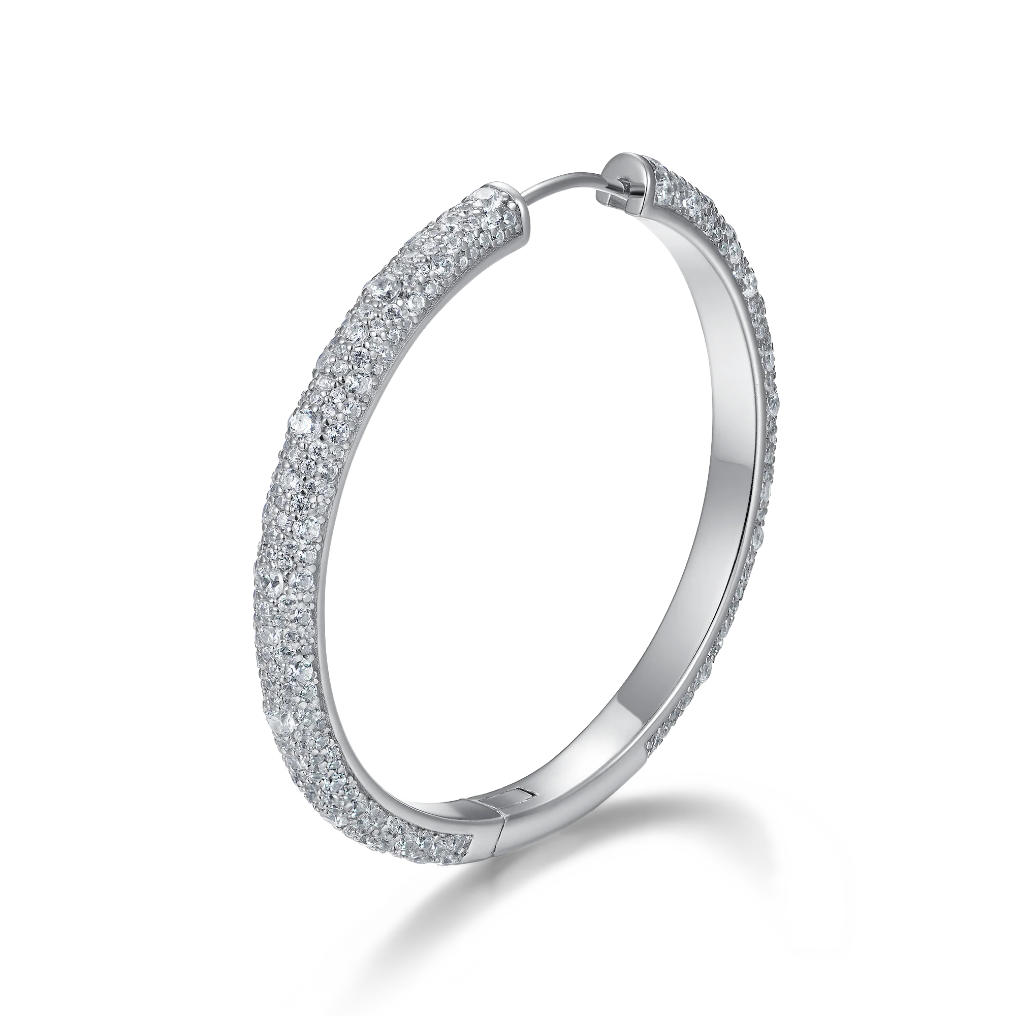 S925 Large Paved Hoop Earring - Single