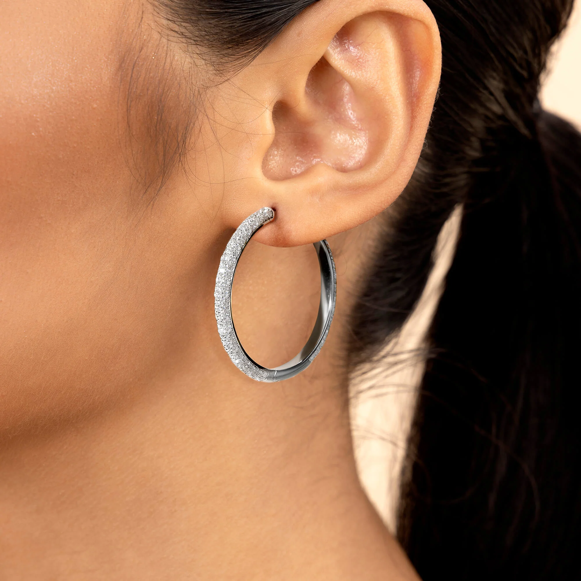 S925 Large Paved Hoop Earring - Single - Image 3