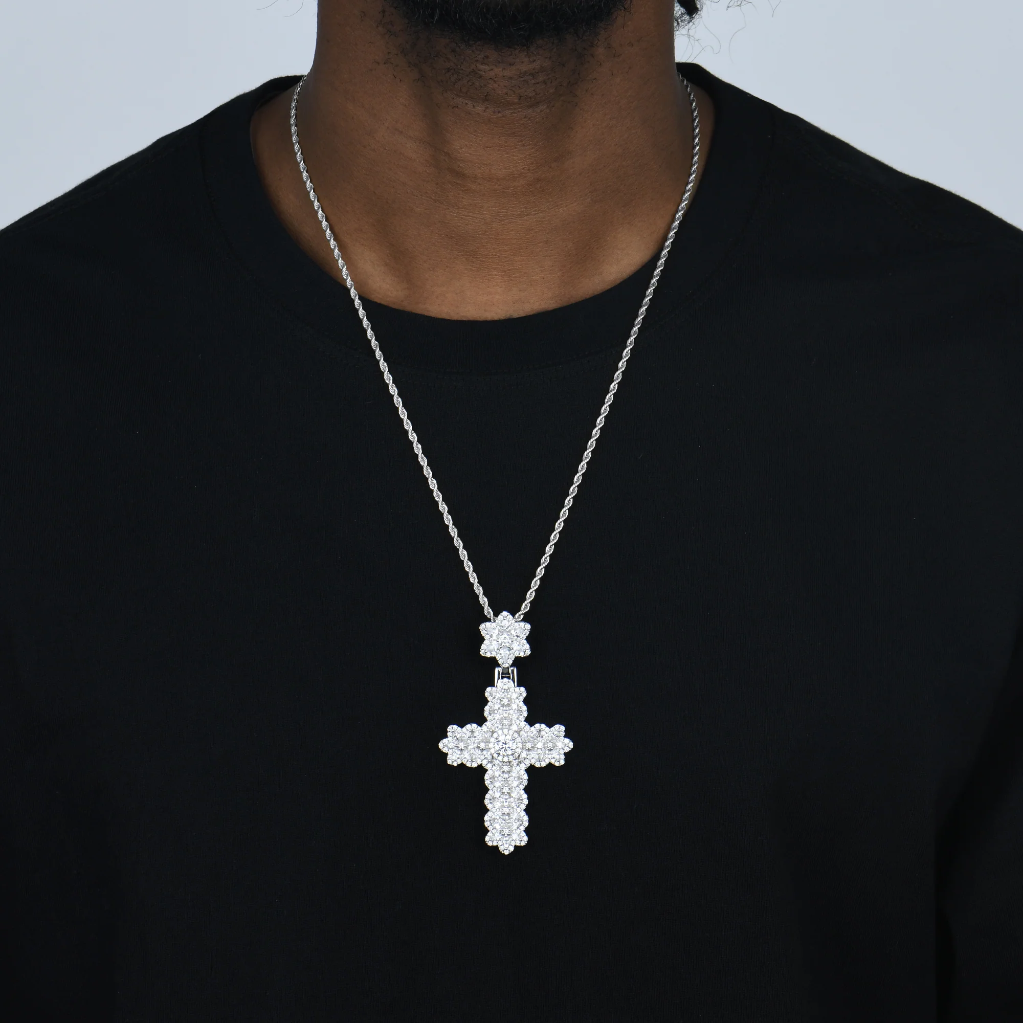 Marquise Flower Cross Pendant - Image 2
