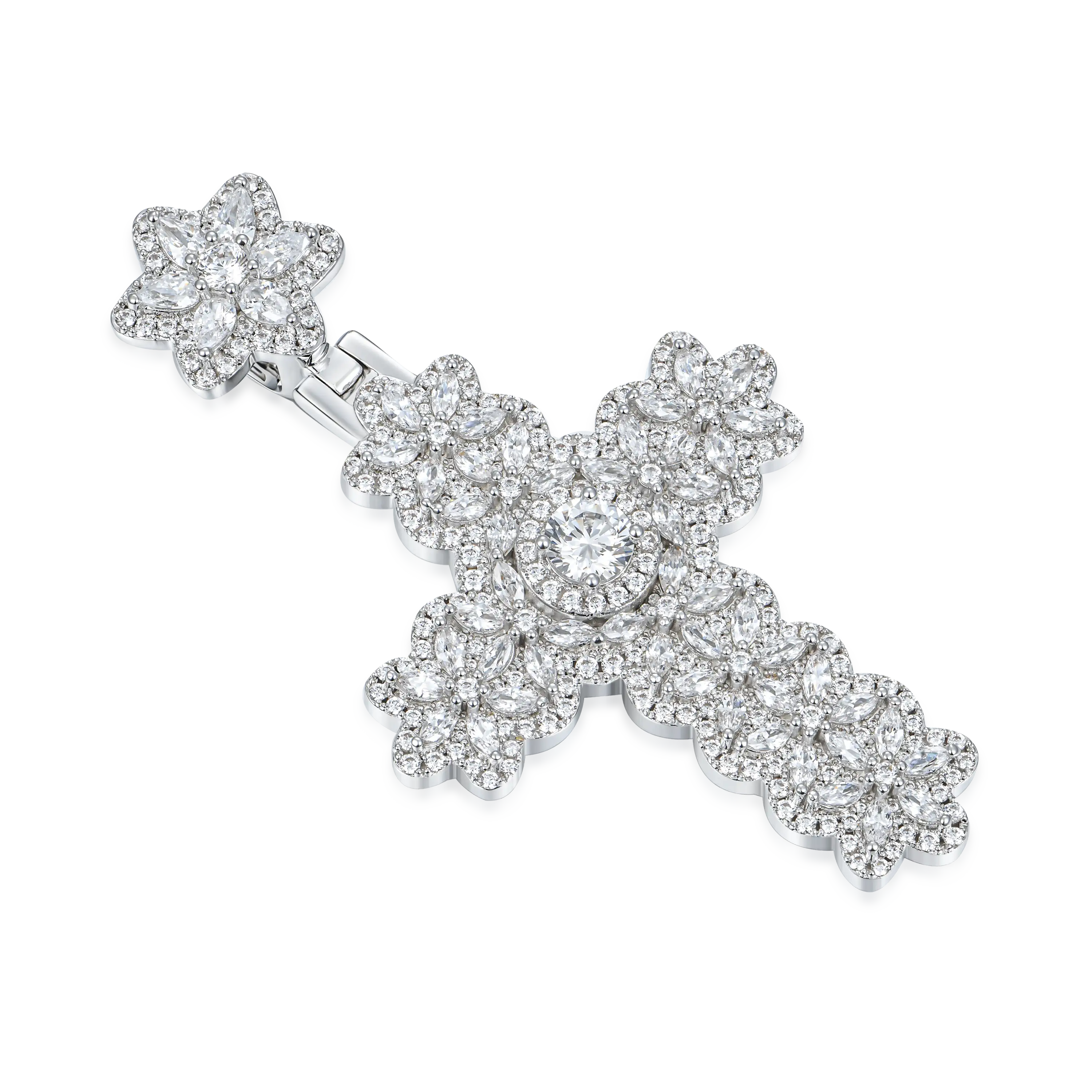 Marquise Flower Cross Pendant - Image 3