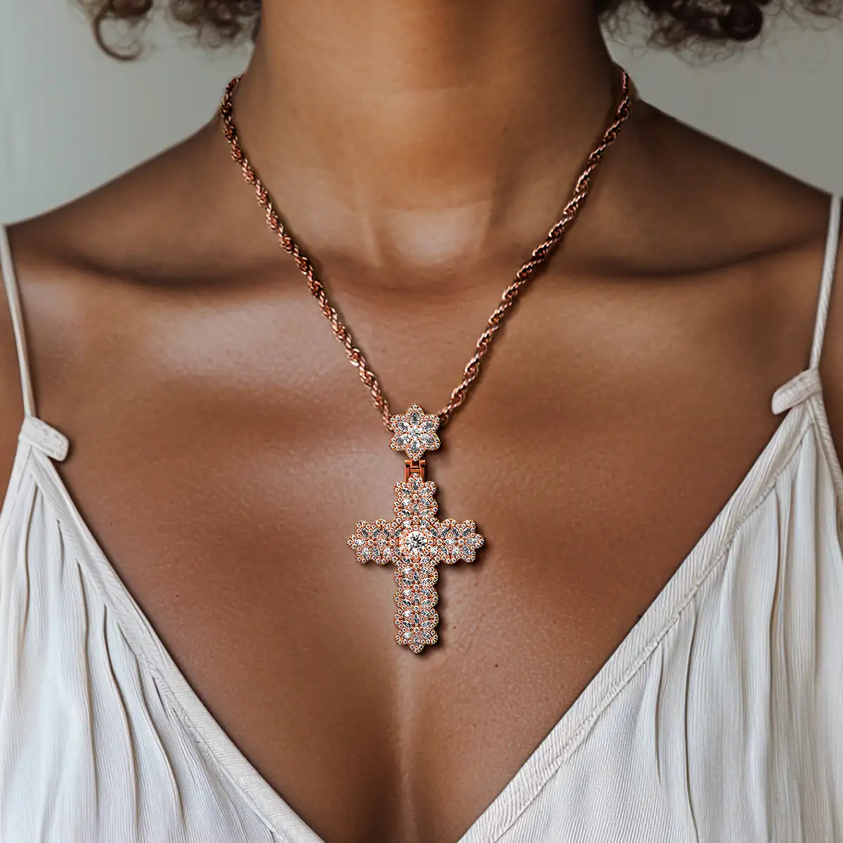 Marquise Flower Cross Pendant - Image 6