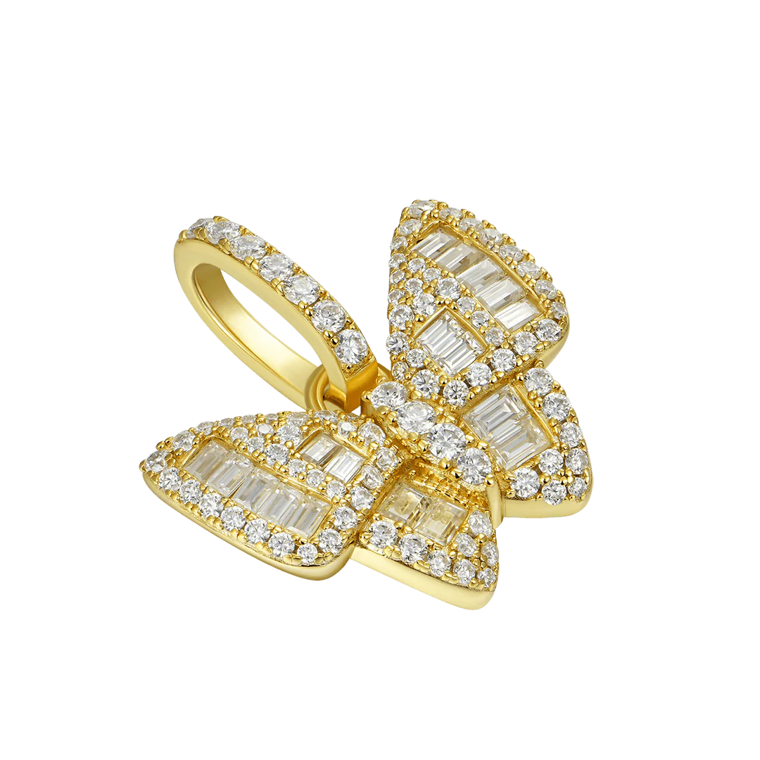 Moissanite Mixed Baguette Cut Butterfly Pendant - Image 10