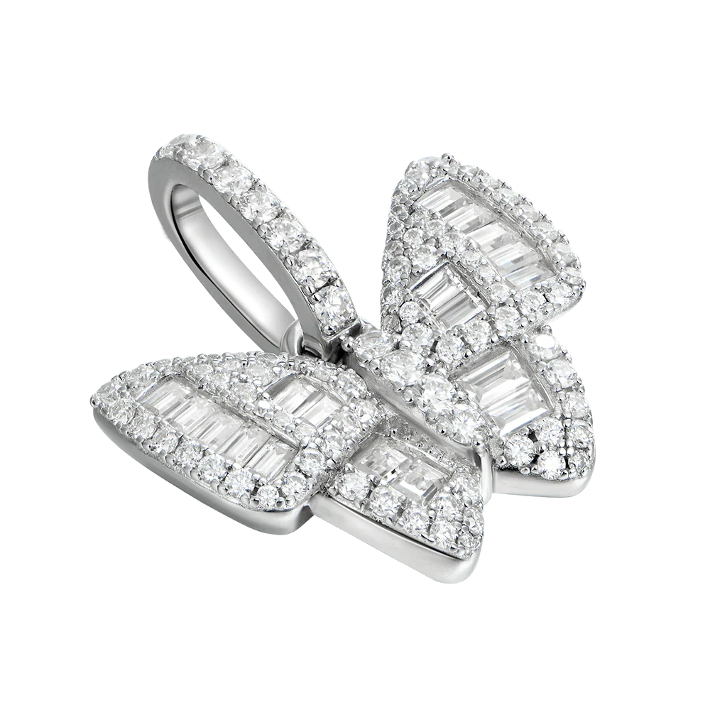 Moissanite Mixed Baguette Cut Butterfly Pendant - Image 4