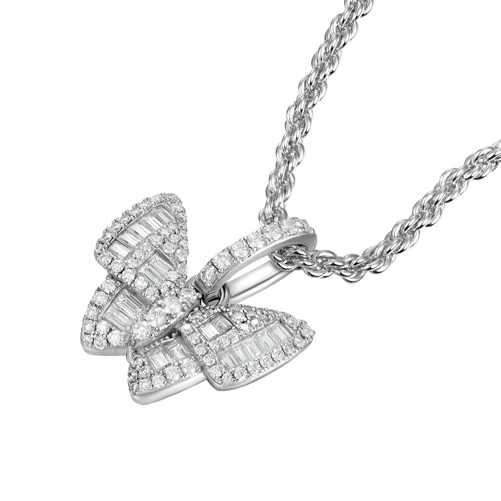 Moissanite Mixed Baguette Cut Butterfly Pendant - Image 5